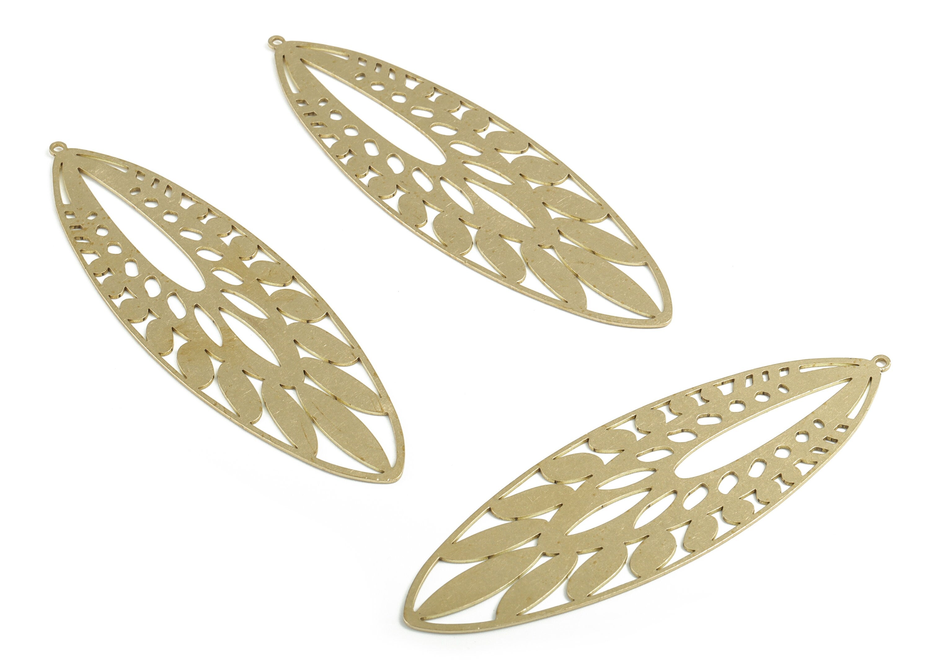 Brass Leaf Earring Charms - Filigree Oval Charm - Raw Brass Leaf Pendant - Earrings Finding - Jewelry Supplies - 89.73x28.12x0.71m - PP3687 - DOMEDBAZAAR