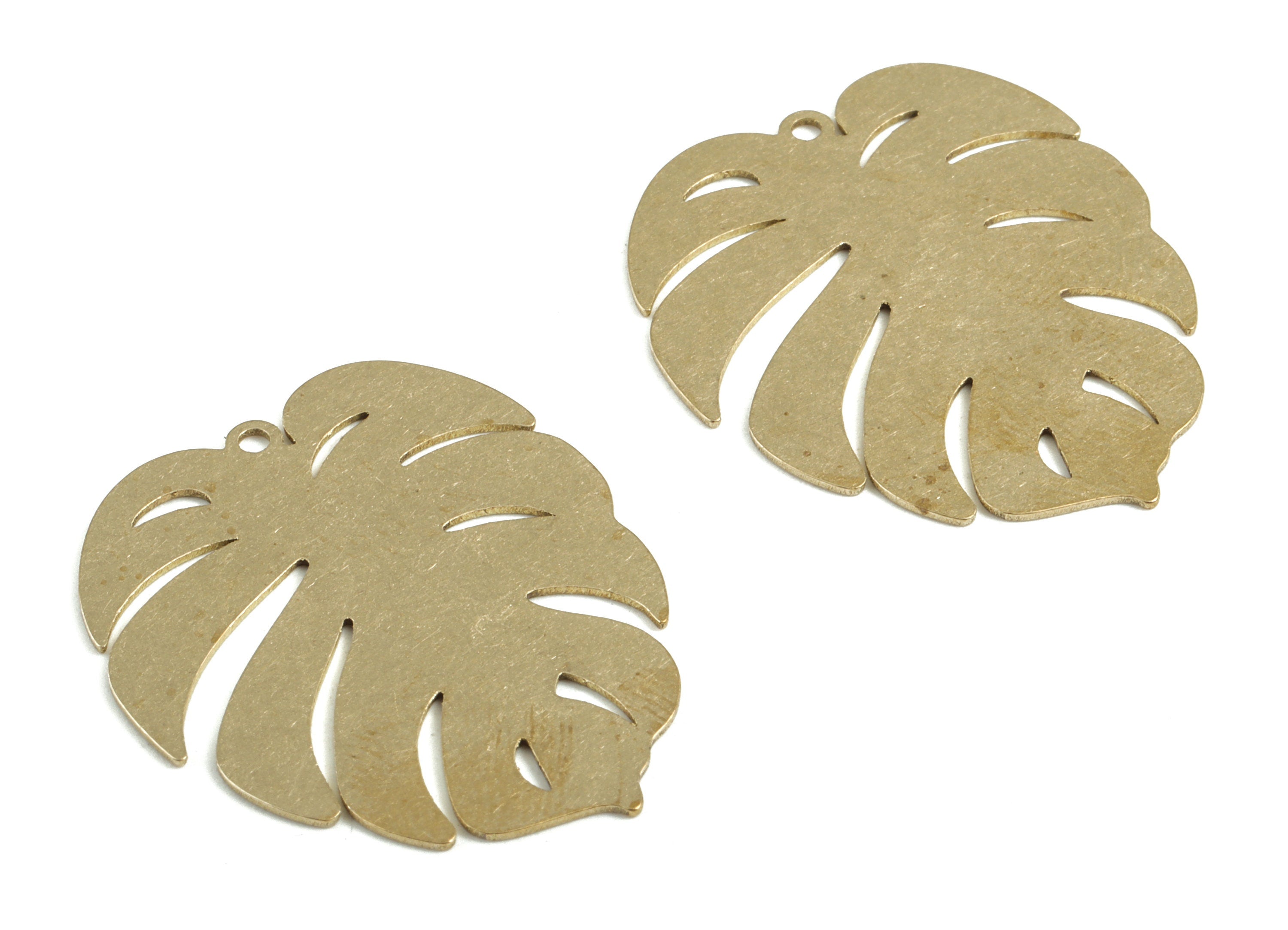 Brass Monstera Earring Charms - Raw Brass Monstera Pendant - Earrings Finding - DIY Jewelry Supplies - 29.49x25.09x0.56mm - PPM4034 - DOMEDBAZAAR