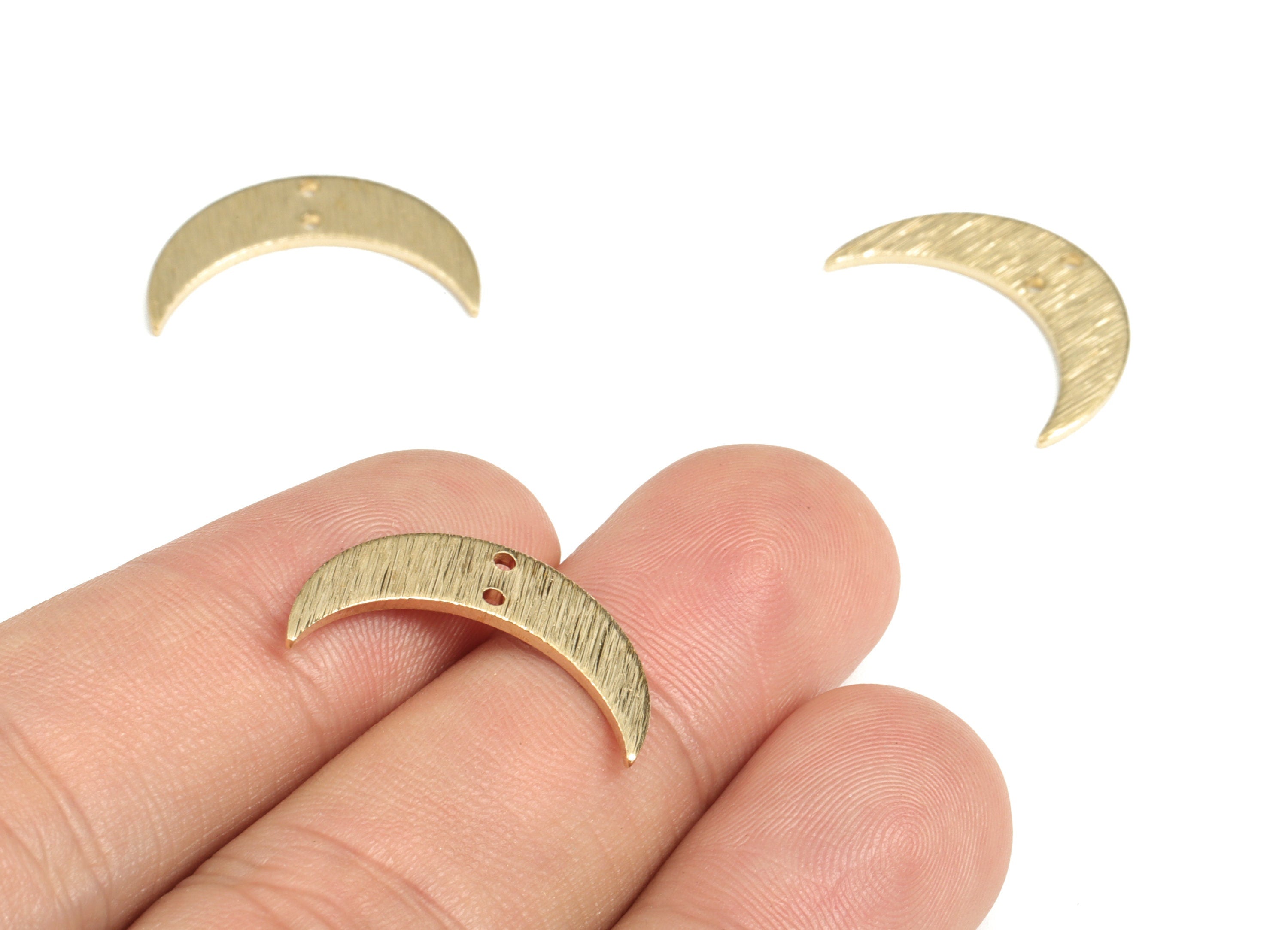 Brass Textured Moon Earring Connector - Raw Brass Moon Earring Charms - Earring Findings - Jewelry Supplies - 21.21x12.84x1.01mm - PP3784 - DOMEDBAZAAR