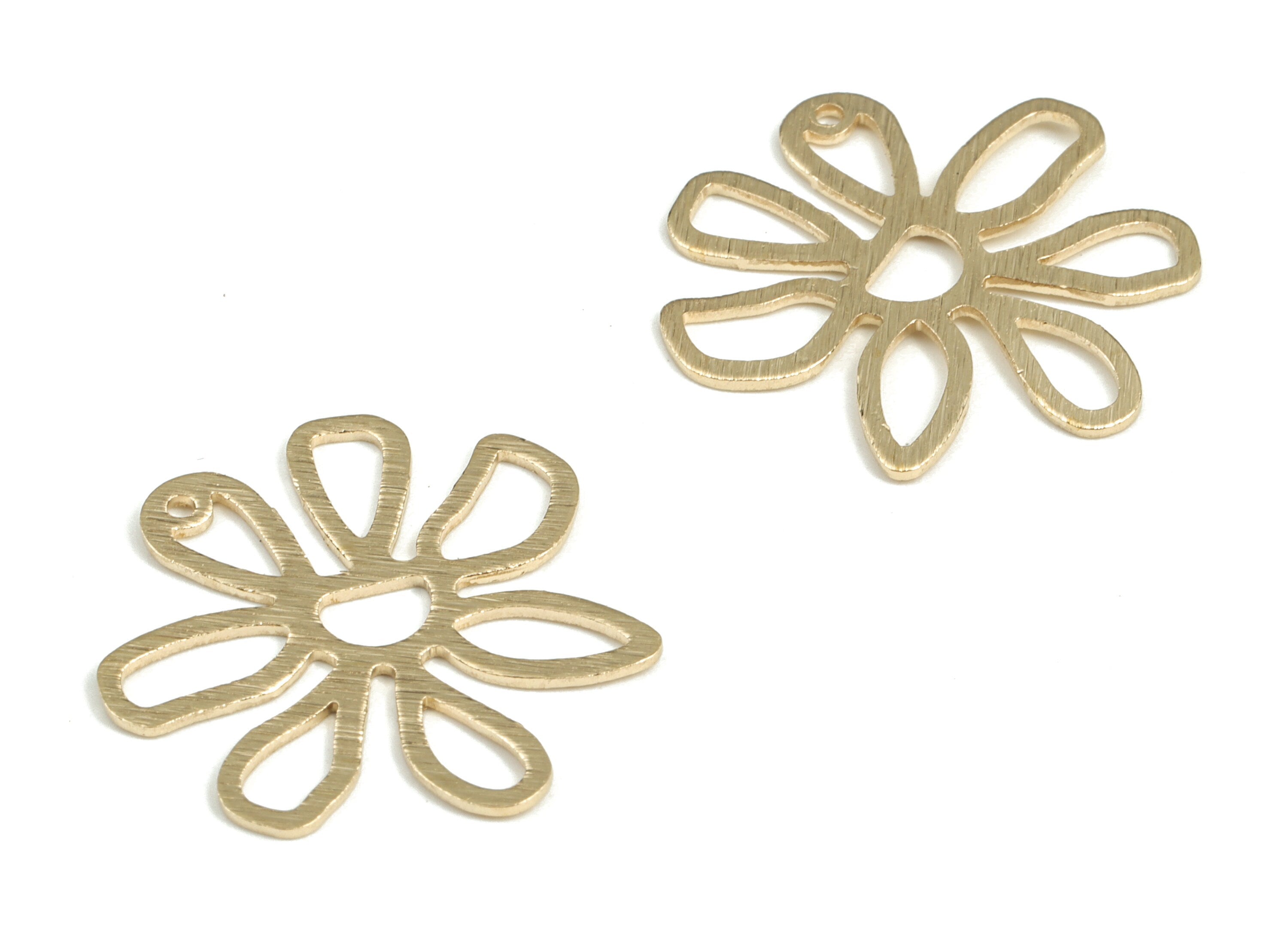 Brass Textured Flower Earring Charms - Raw Brass Flower Pendant - Earring Findings - Jewelry Making Supplies - 25.74x24.81x0.83mm - PP3821 - DOMEDBAZAAR