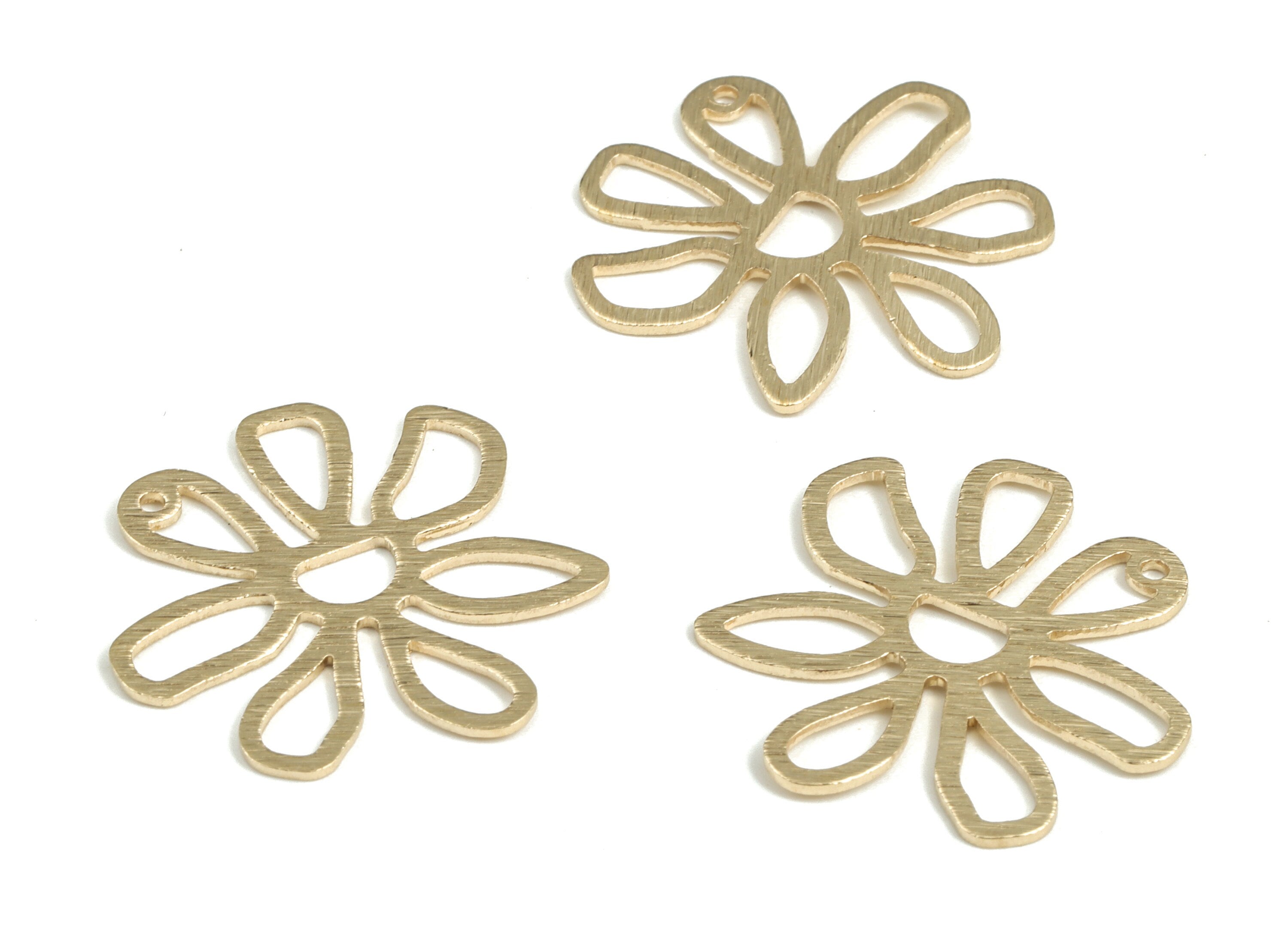 Brass Textured Flower Earring Charms - Raw Brass Flower Pendant - Earring Findings - Jewelry Making Supplies - 25.74x24.81x0.83mm - PP3821 - DOMEDBAZAAR
