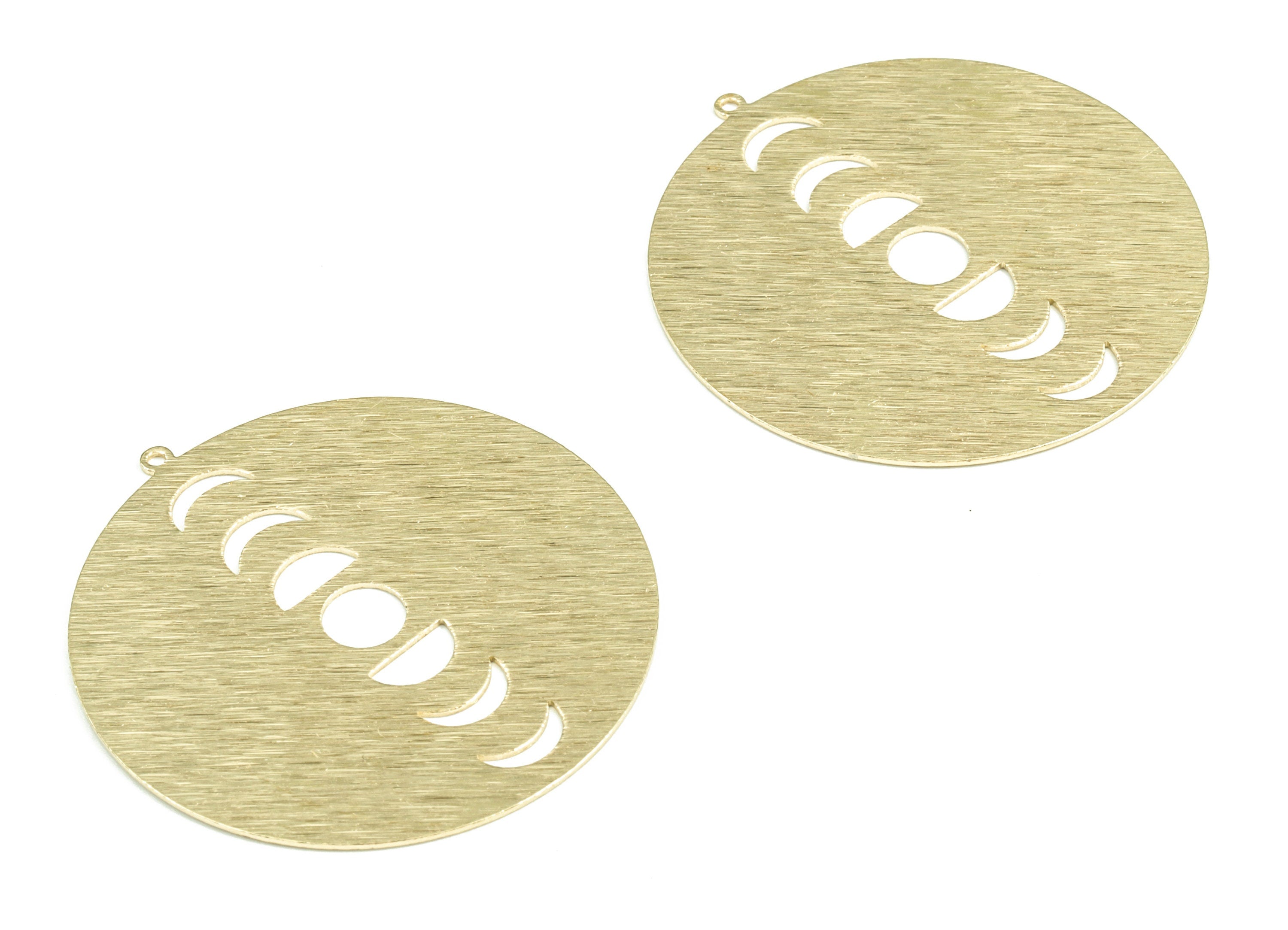 Brass Textured Phases Of Moon Earring Charms - Raw Brass Phases Of Moon Round Pendant - Jewelry Making Supplies - 42.15x40.01x0.6mm - PP3817 - DOMEDBAZAAR
