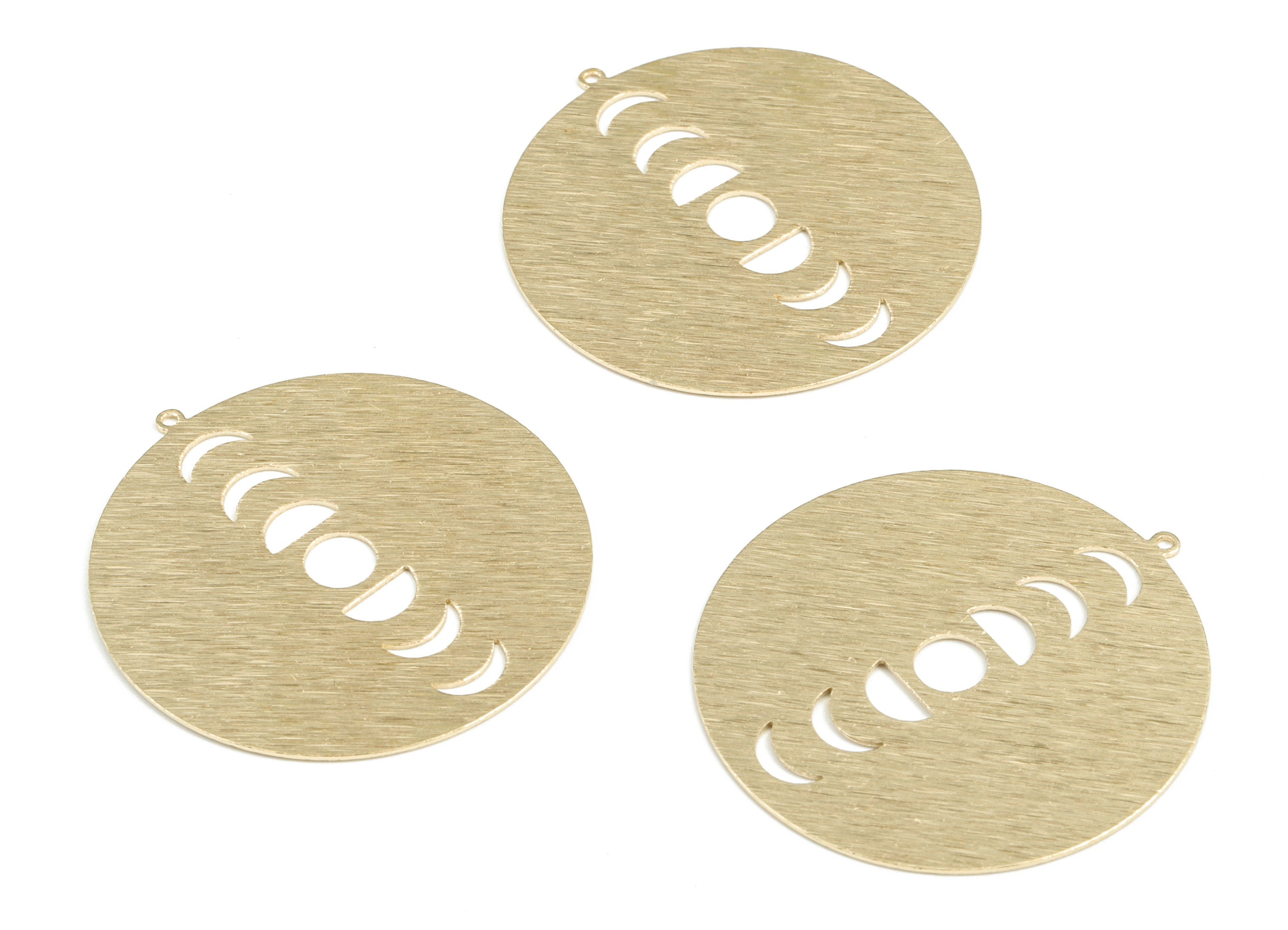 Brass Textured Phases Of Moon Earring Charms - Raw Brass Phases Of Moon Round Pendant - Jewelry Making Supplies - 42.15x40.01x0.6mm - PP3817 - DOMEDBAZAAR