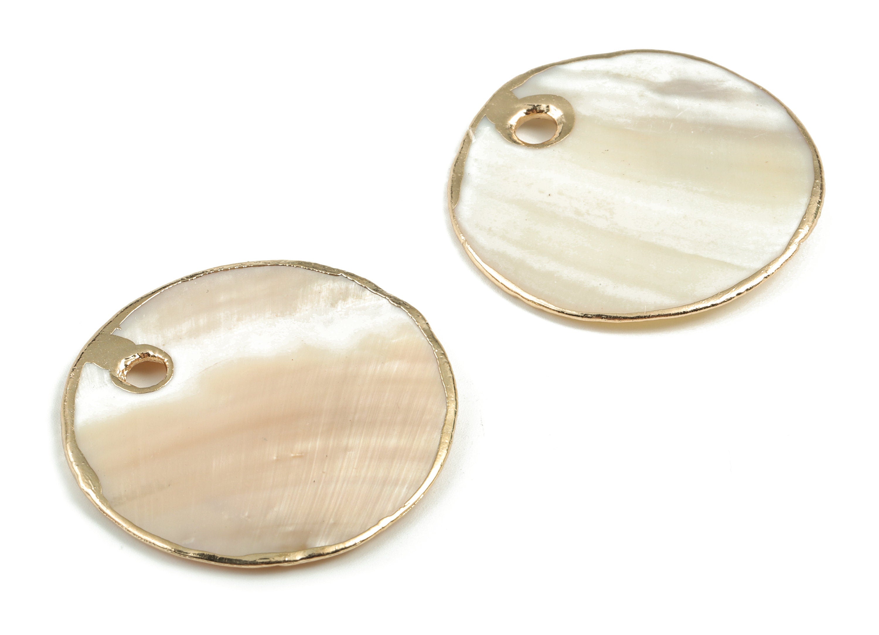 Natural Seashell Charms - Seashell Round Earrings and Pendant - Gold Tone Plated Seashell - 1 Hole - 44.89x44.04x4.59mm - SF1132 - DOMEDBAZAAR