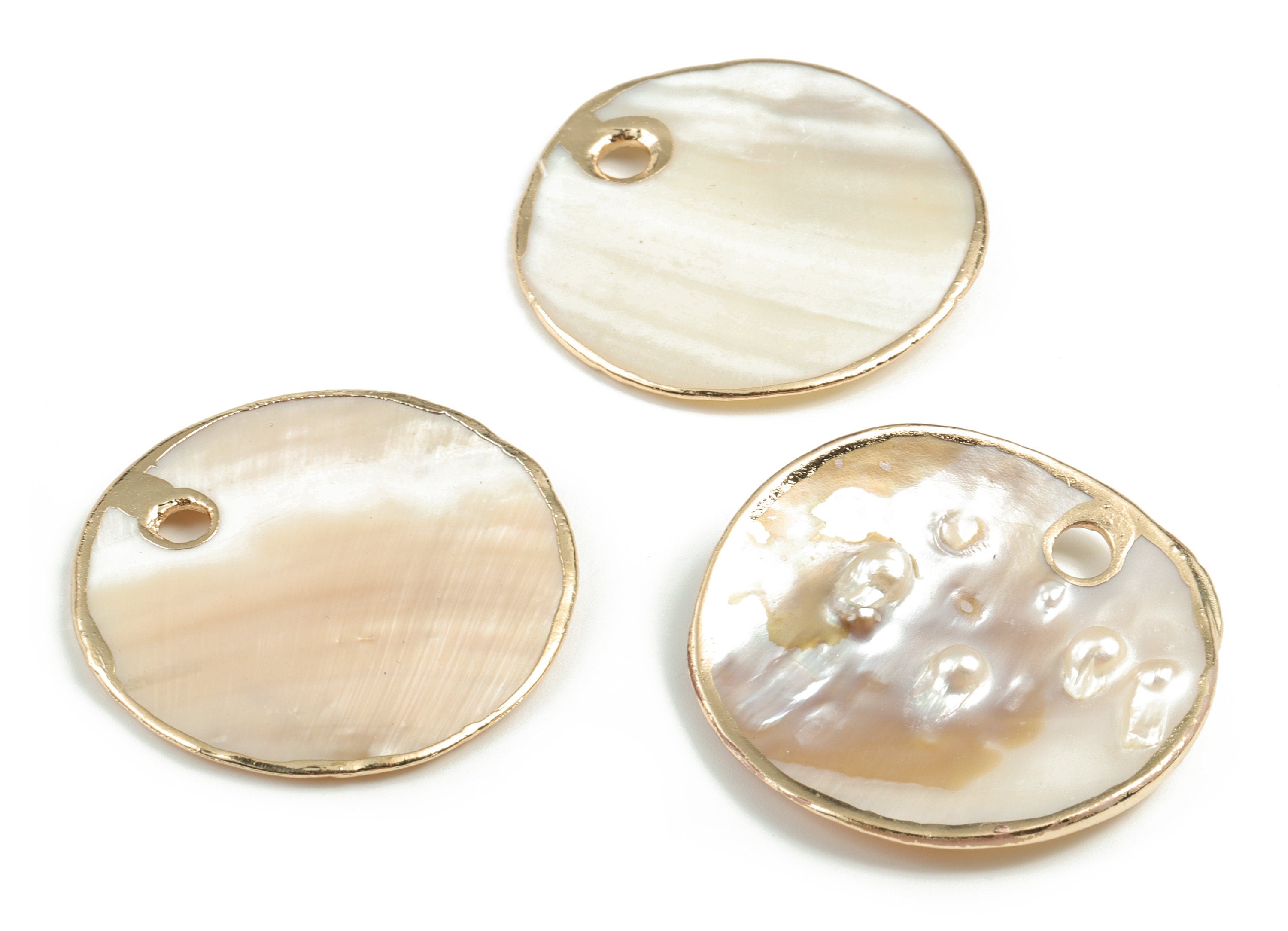 Natural Seashell Charms - Seashell Round Earrings and Pendant - Gold Tone Plated Seashell - 1 Hole - 44.89x44.04x4.59mm - SF1132 - DOMEDBAZAAR