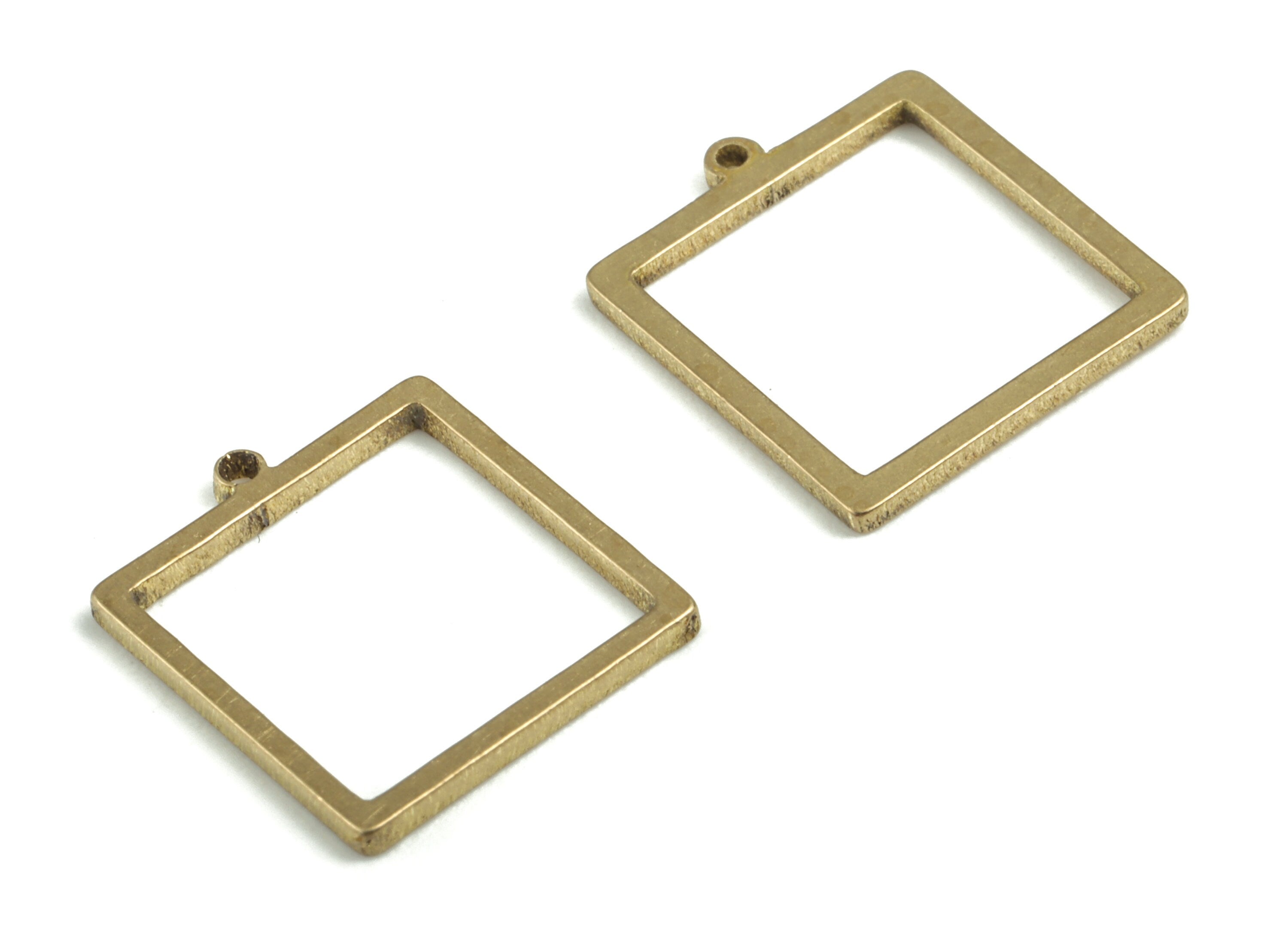 Brass Hollow Square Earring Charms - Raw Brass Square Pendant - Earring Findings - DIY Jewelry Supplies - 13.67x12.31x0.98mm - PP3657 - DOMEDBAZAAR
