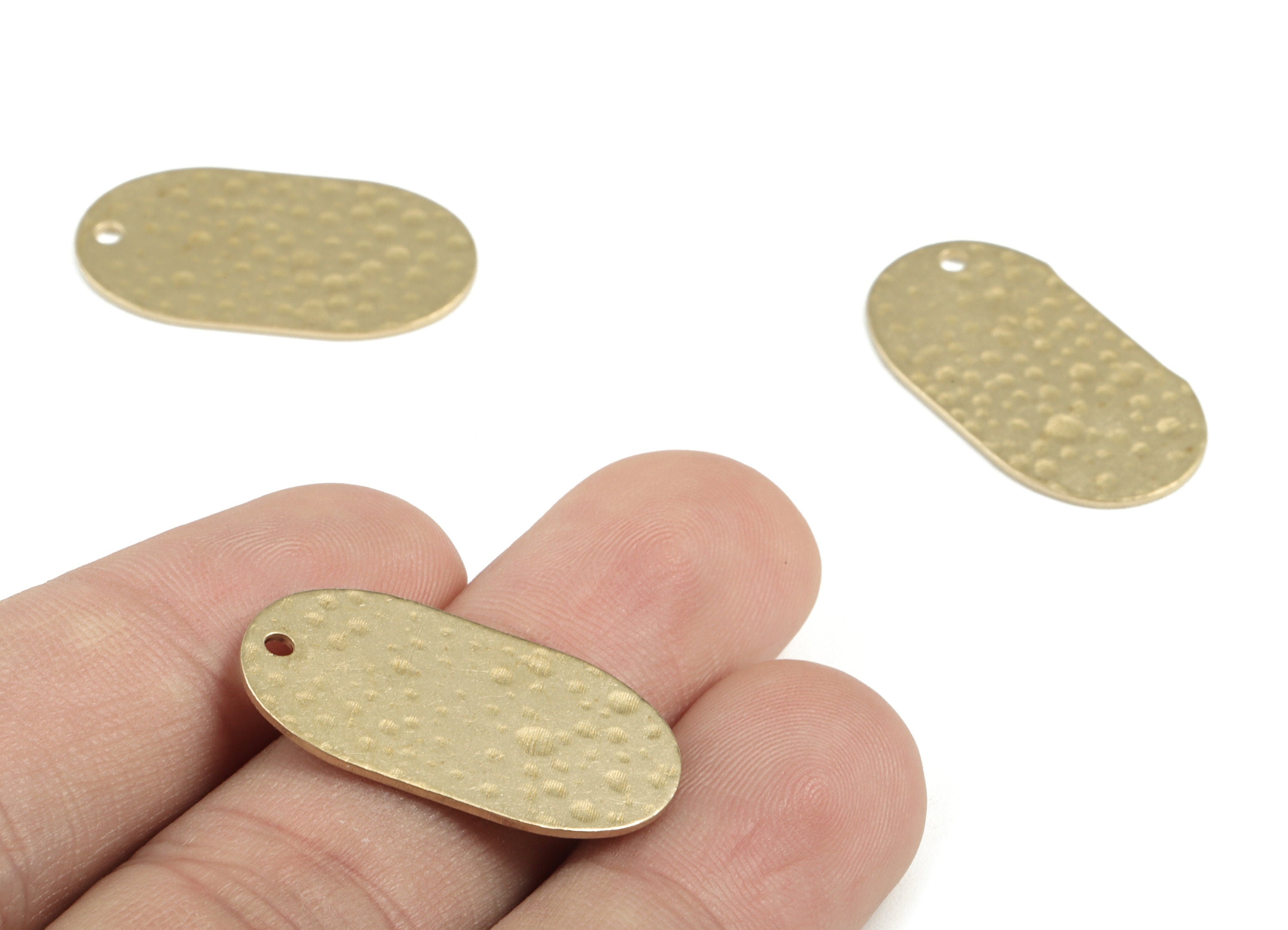 Brass Hammered Oval Earring Charms - Raw Brass Oval Pendant - Earring Findings - DIY Jewelry Supplies - 26.96x14.61x0.8mm - PP3680 - DOMEDBAZAAR
