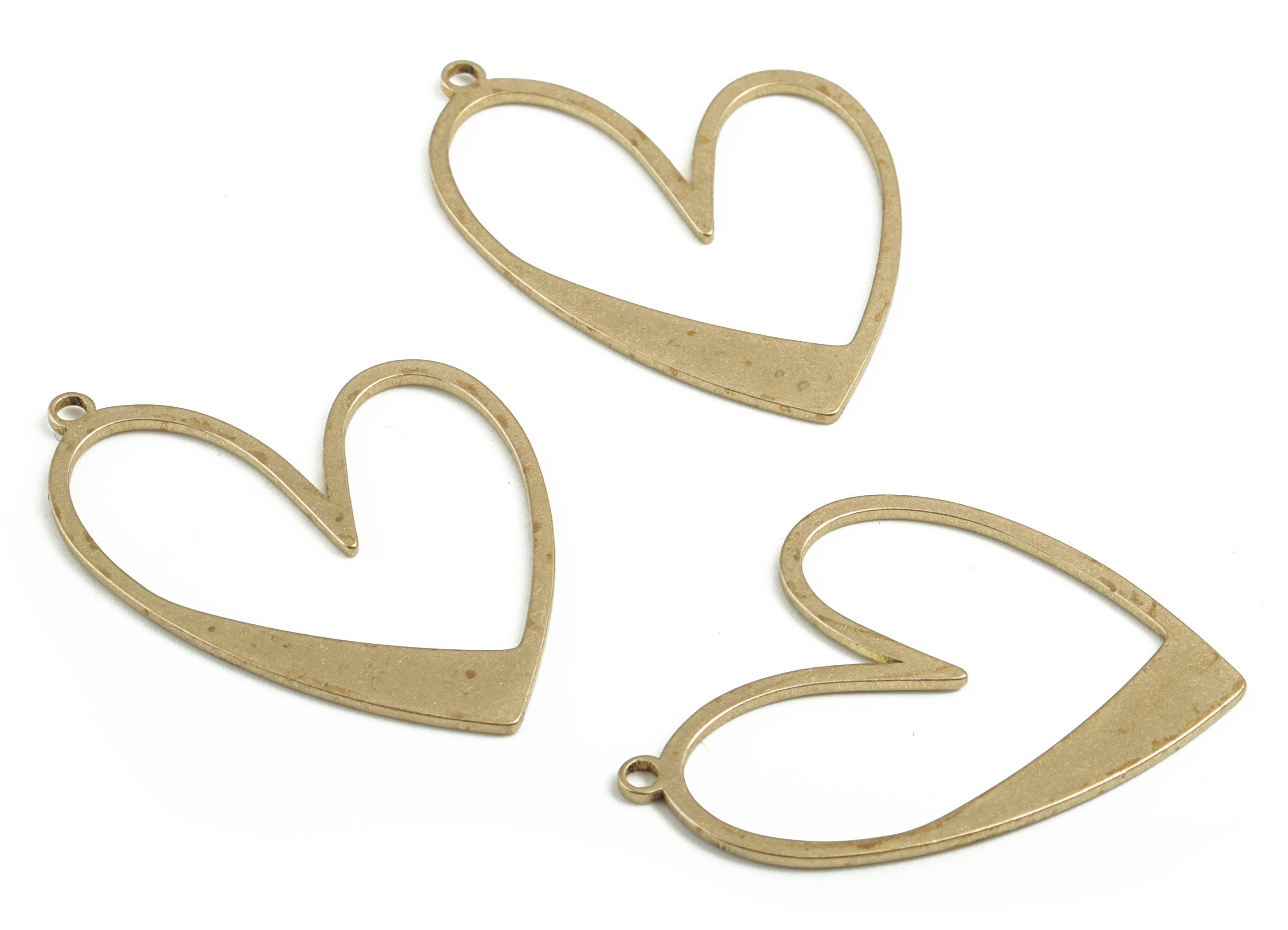 Brass Irregular Heart Earring Charms - Raw Brass Heart Pendant - Earring Findings - Jewelry Supplies - 34.65x26.13x0.97mm - PP3760 - DOMEDBAZAAR