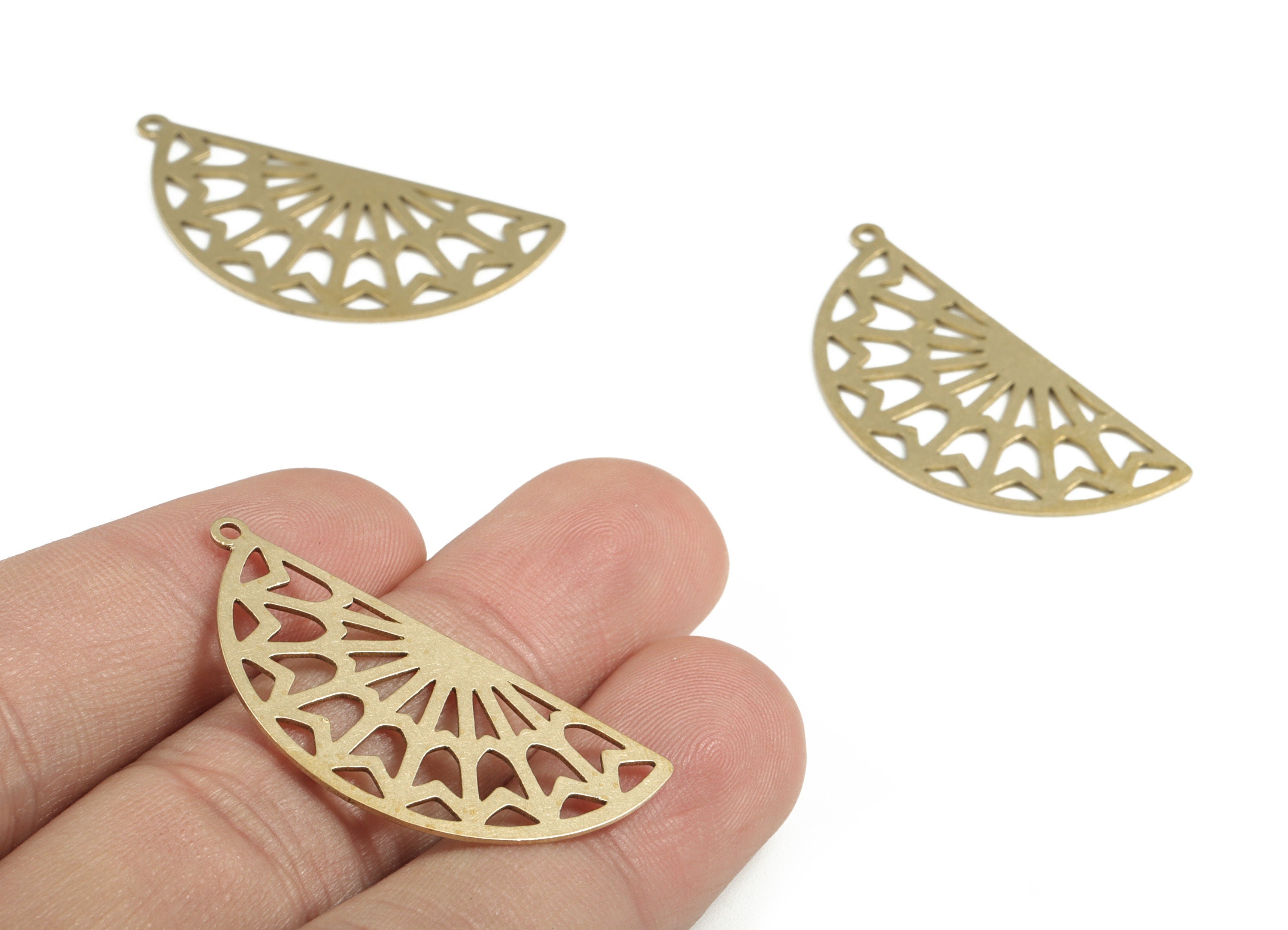 Brass Semi Circle Earring Charms - Raw Brass Half Moon Pendant - Earring Findings - Jewelry Supplies - 37.12x17.8x0.6mm - PPM4045 - DOMEDBAZAAR