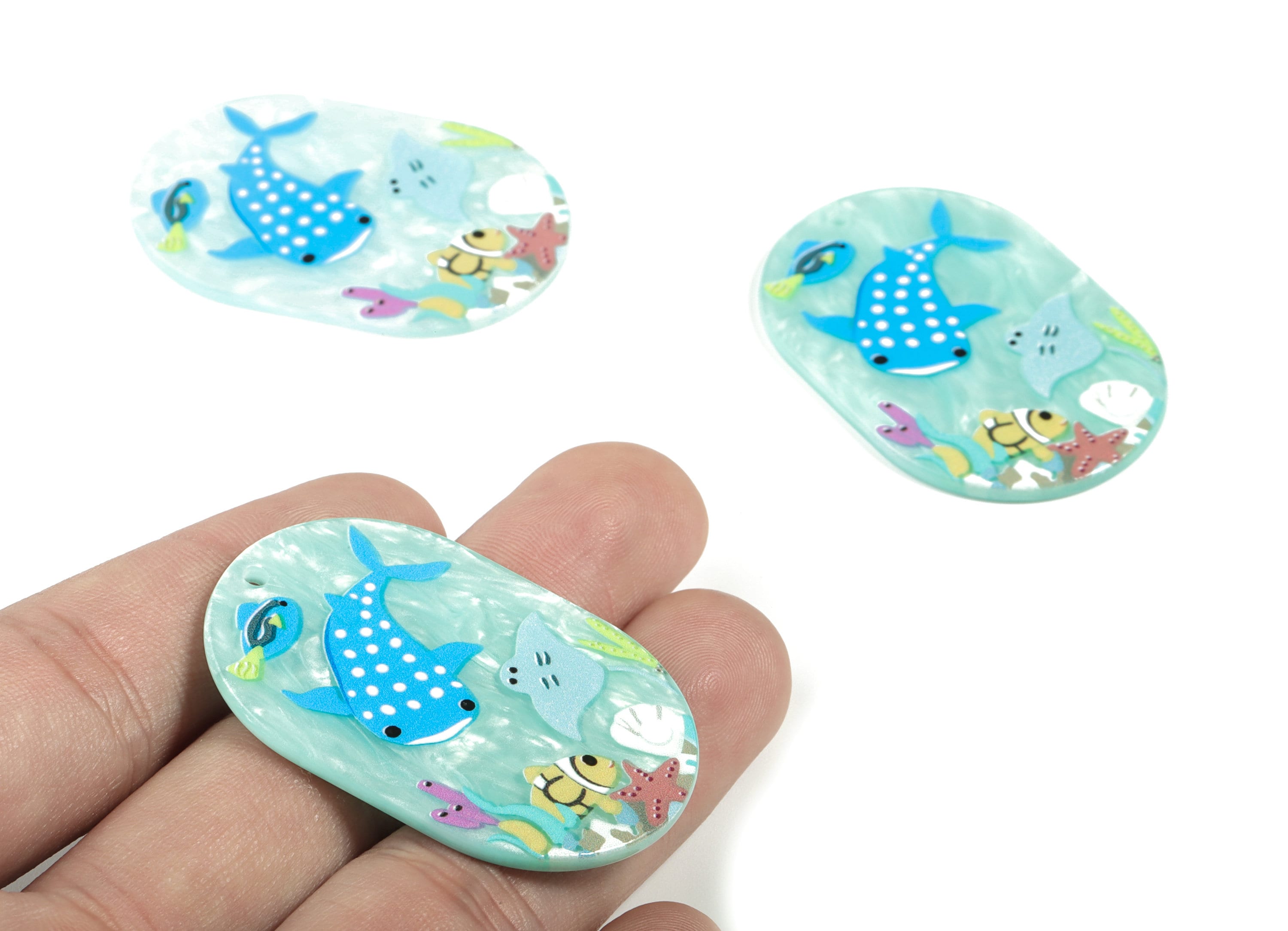 Acrylic Oval  Earring Charms - Acrylic Fish Starfish Oval Pandant - Earring Findings - Jewelry Supplies - 45.04x30.95x2.15mm - AC2164 - DOMEDBAZAAR