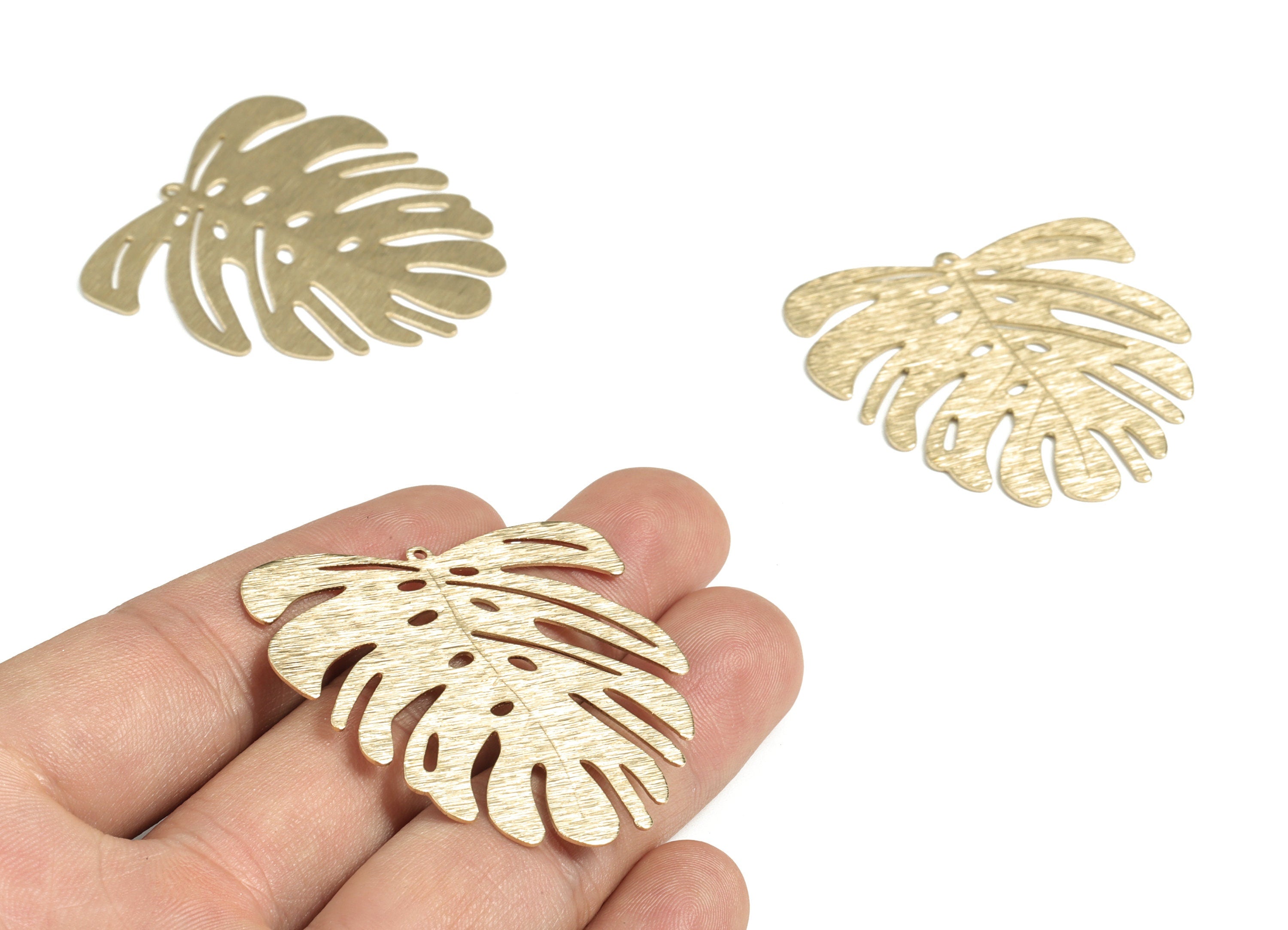 Brass Textured Leaf Earring Charms - Raw Brass Monstera Pendant - Earring Findings - Jewelry Making Supplies - 44.74x42.81mx0.62mm - PP3808 - DOMEDBAZAAR