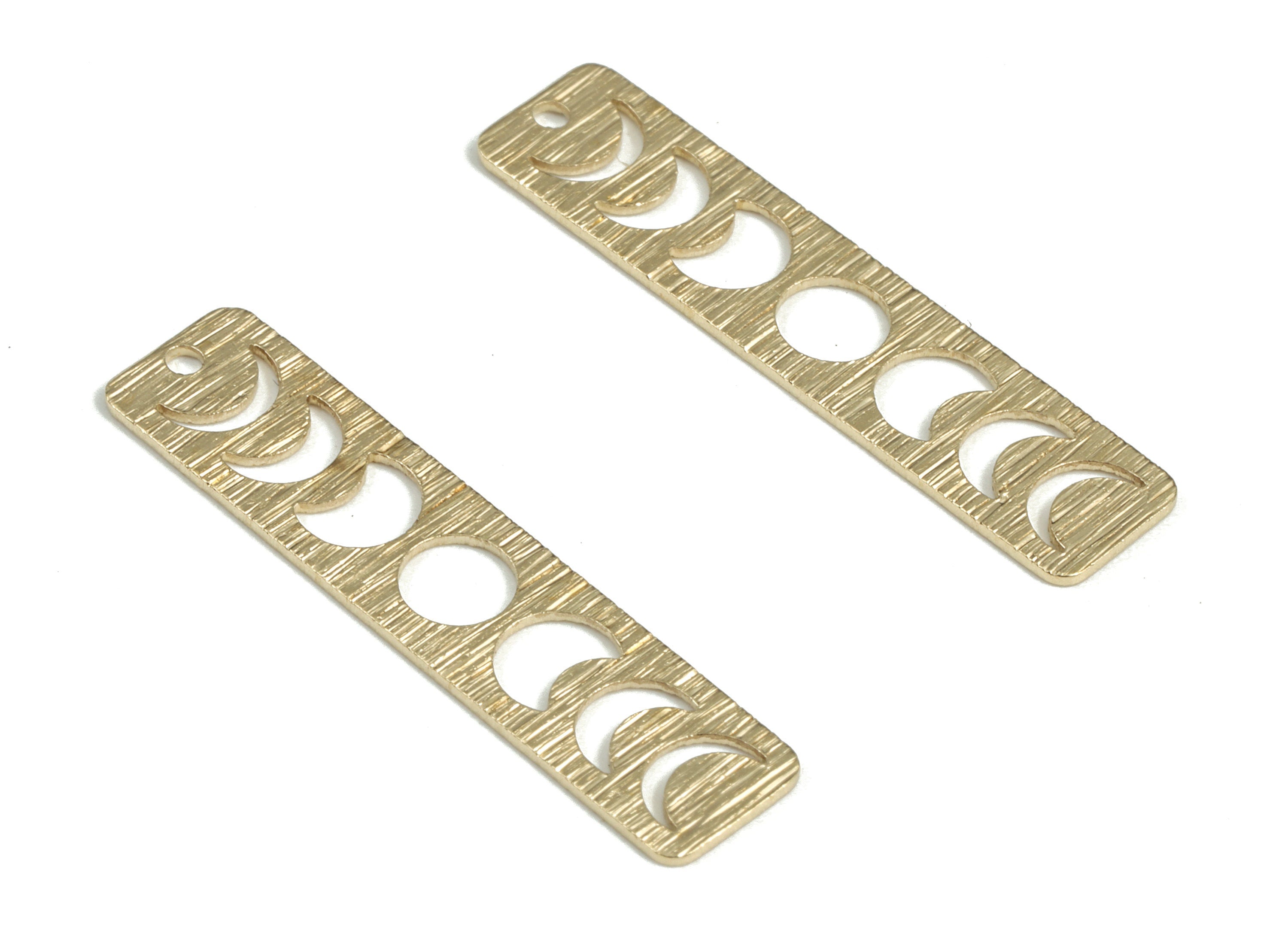 Brass Textured Phases Of Moon Earring Charms - Raw Brass Rectangle Pendant - Earring Findings - Jewelry Supplies - 30.22x7x0.53mm - PP3814 - DOMEDBAZAAR