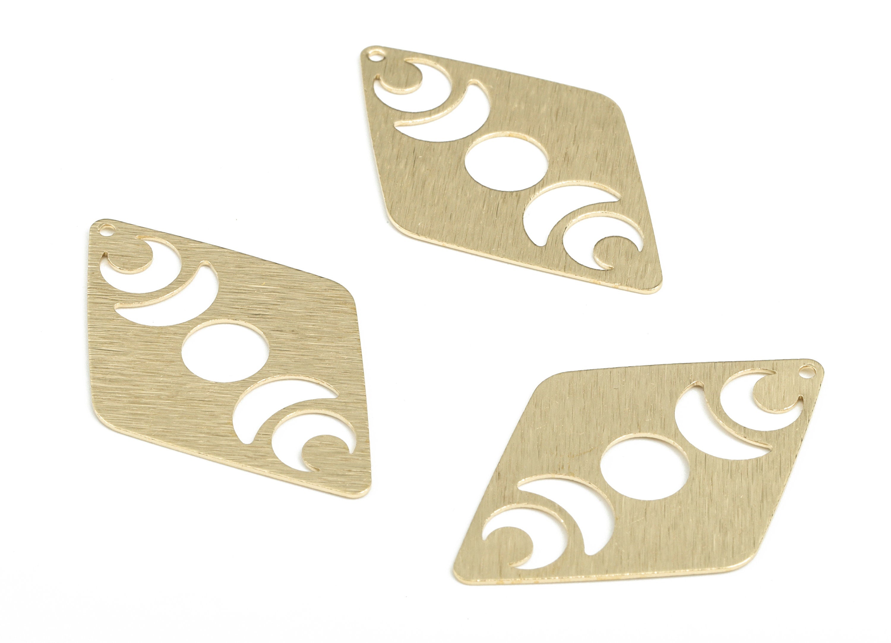 Brass Textured Diamond Earring Charms - Raw Brass Phases Of Moon Pendant - Earring Findings - Jewelry Supplies - 40.17x26x0.61mm - PP3823 - DOMEDBAZAAR
