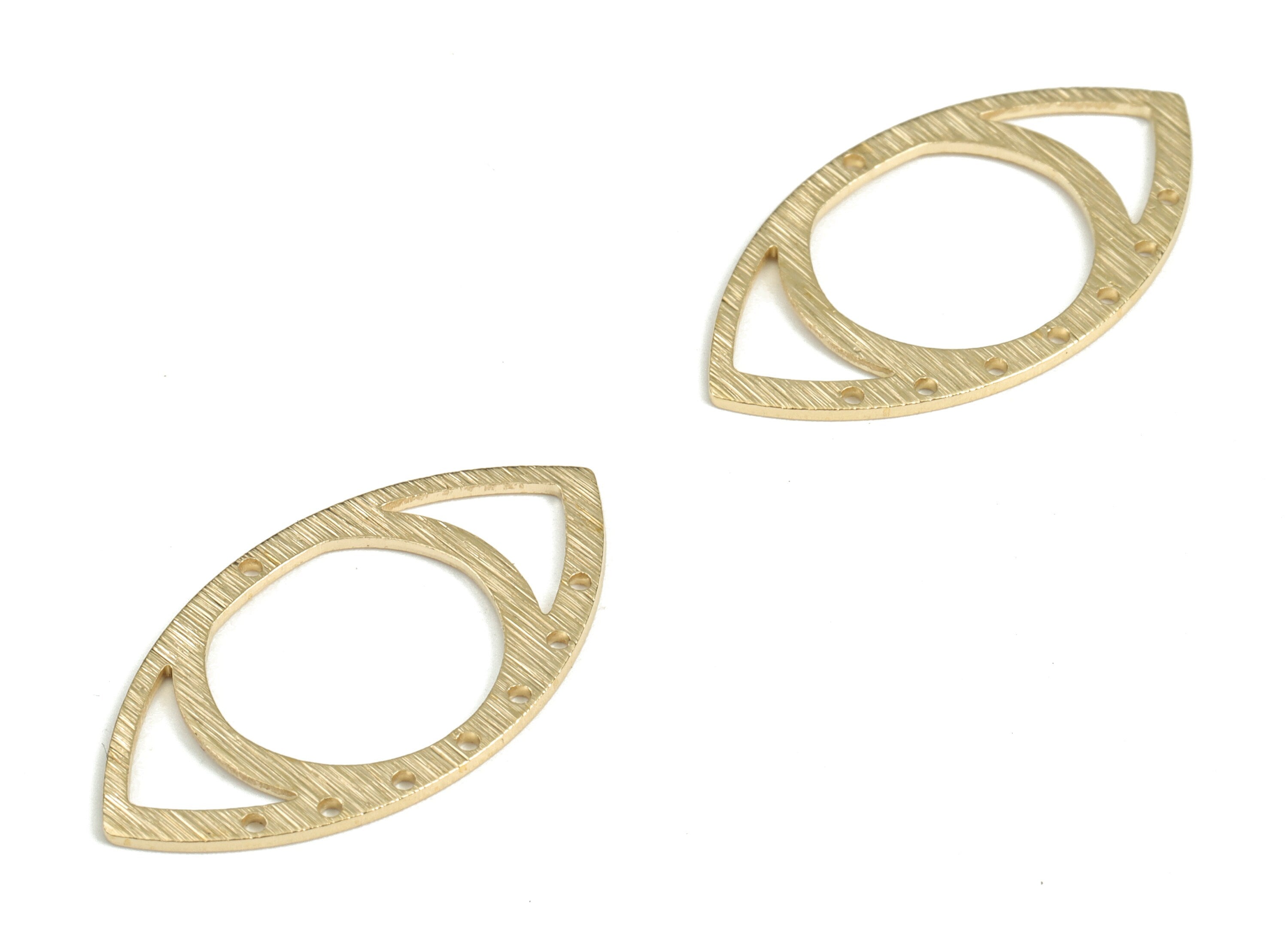 Brass Textured Eye Hollow Eye Earring Connector - Brass Eye Earring Charms - 8 Holes - Jewelry Making Supplies - 29.67x15.92x0.84mm - PP3819 - DOMEDBAZAAR