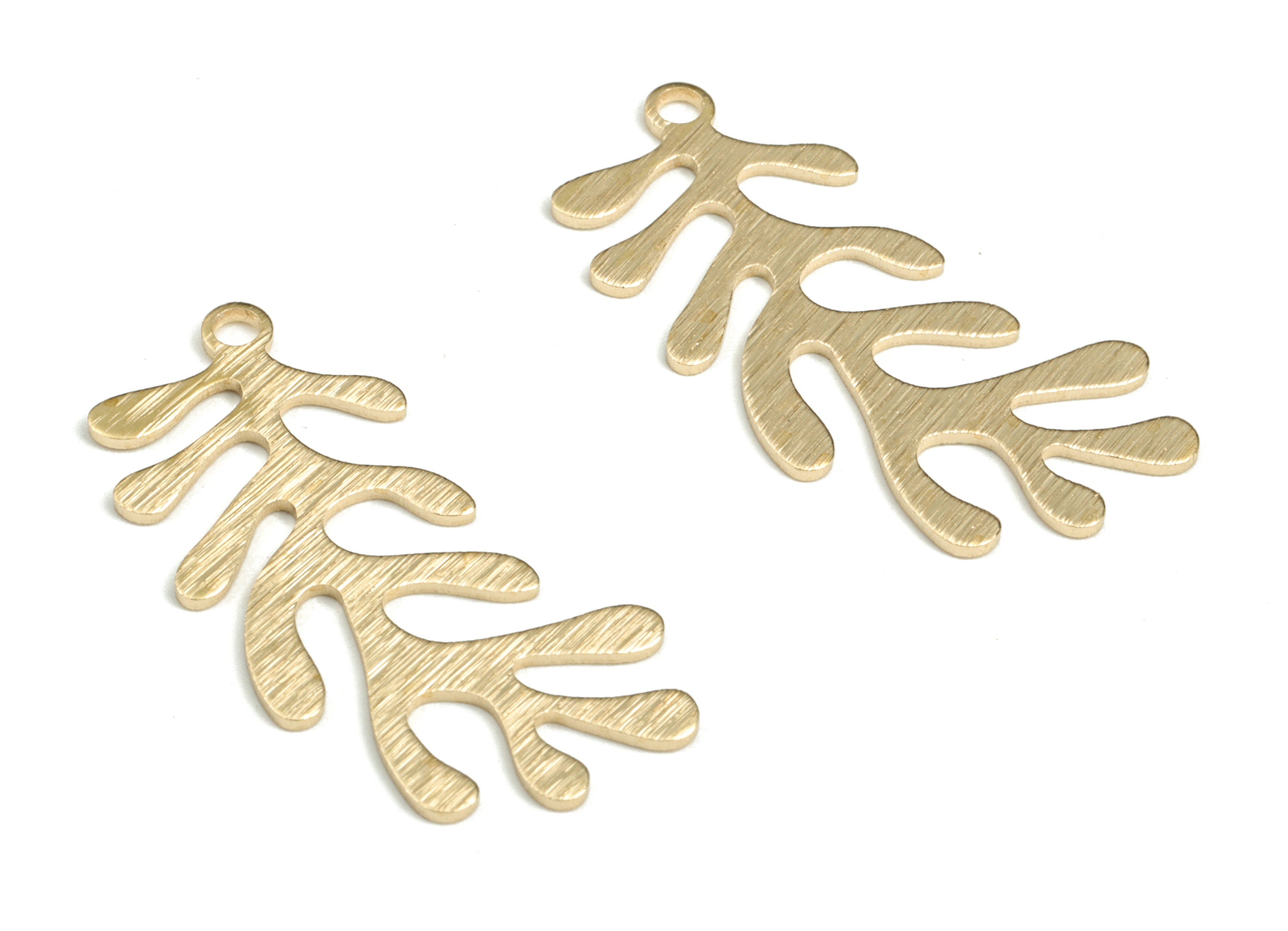 Brass Textured Branch Earring Charms - Raw Brass Leaf Pendant - Earring Findings - Jewelry Making Supplies - 30.72x14.19x0.78mm - PP3831 - DOMEDBAZAAR
