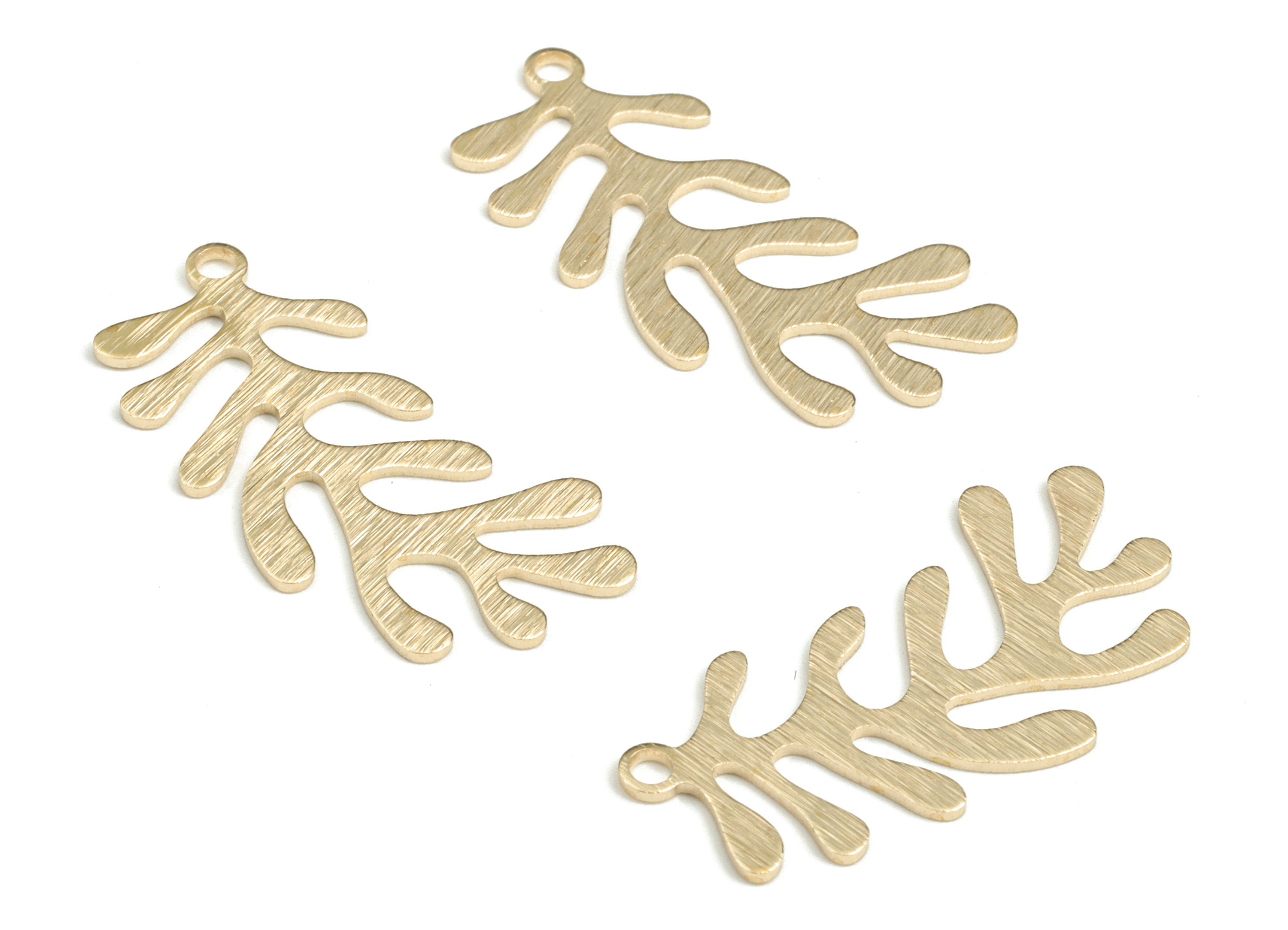 Brass Textured Branch Earring Charms - Raw Brass Leaf Pendant - Earring Findings - Jewelry Making Supplies - 30.72x14.19x0.78mm - PP3831 - DOMEDBAZAAR