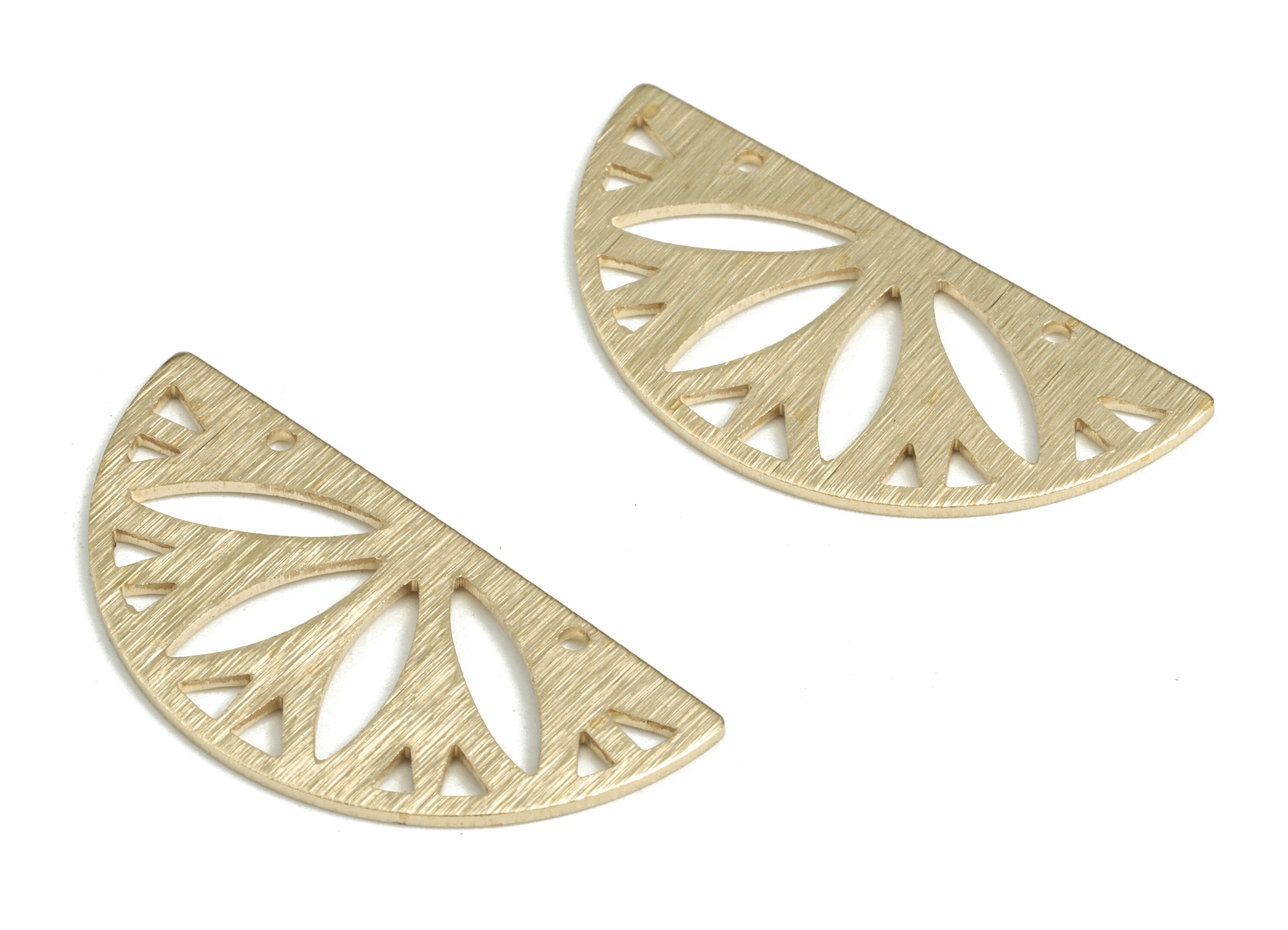 Brass Textured Half Moon Earring Connector - Raw Brass Semi circle Earring Charms - 2 Holes - Jewelry Supplies - 29.87x14.73x0.85mm - PP3832 - DOMEDBAZAAR