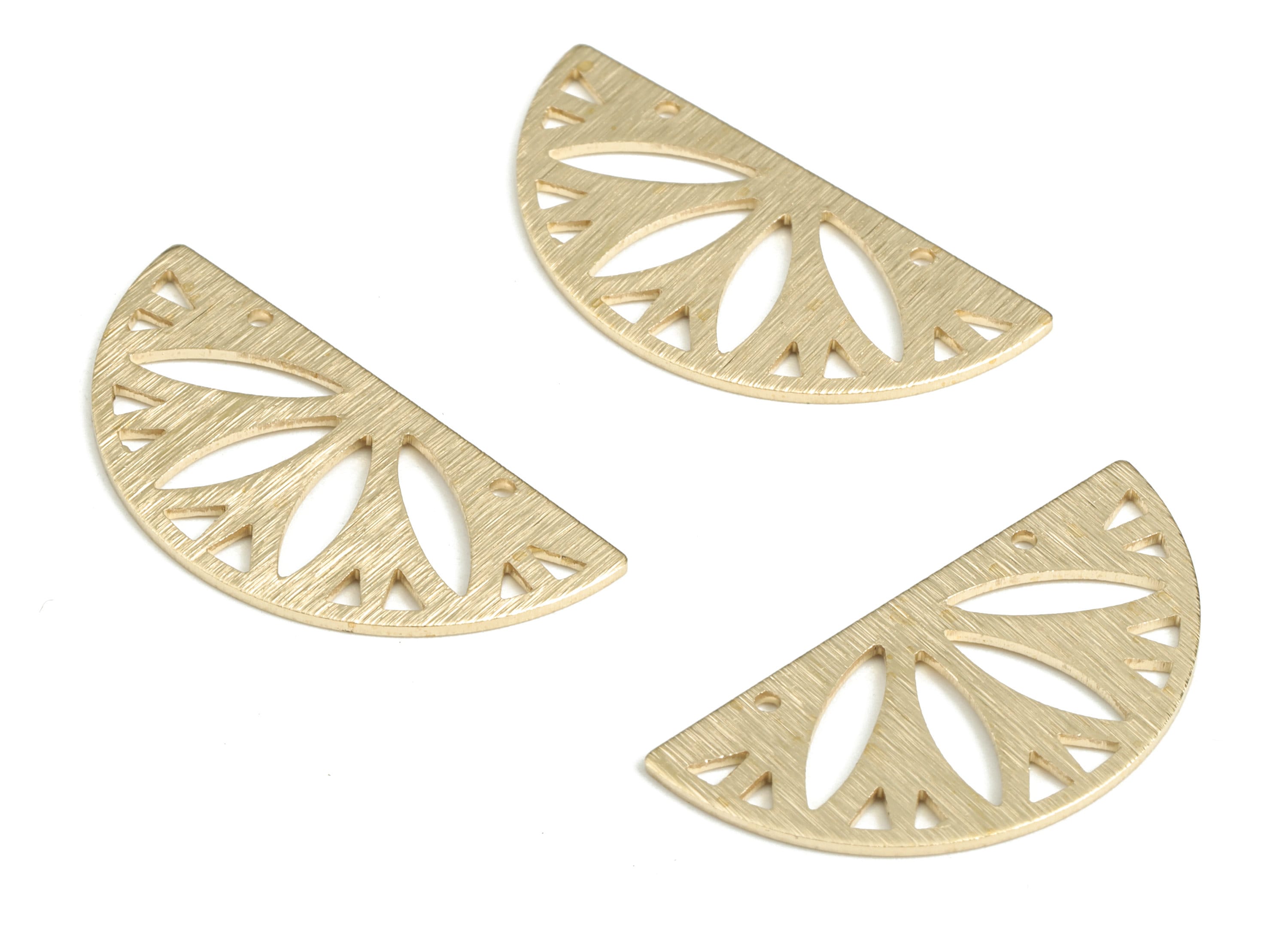 Brass Textured Half Moon Earring Connector - Raw Brass Semi circle Earring Charms - 2 Holes - Jewelry Supplies - 29.87x14.73x0.85mm - PP3832 - DOMEDBAZAAR