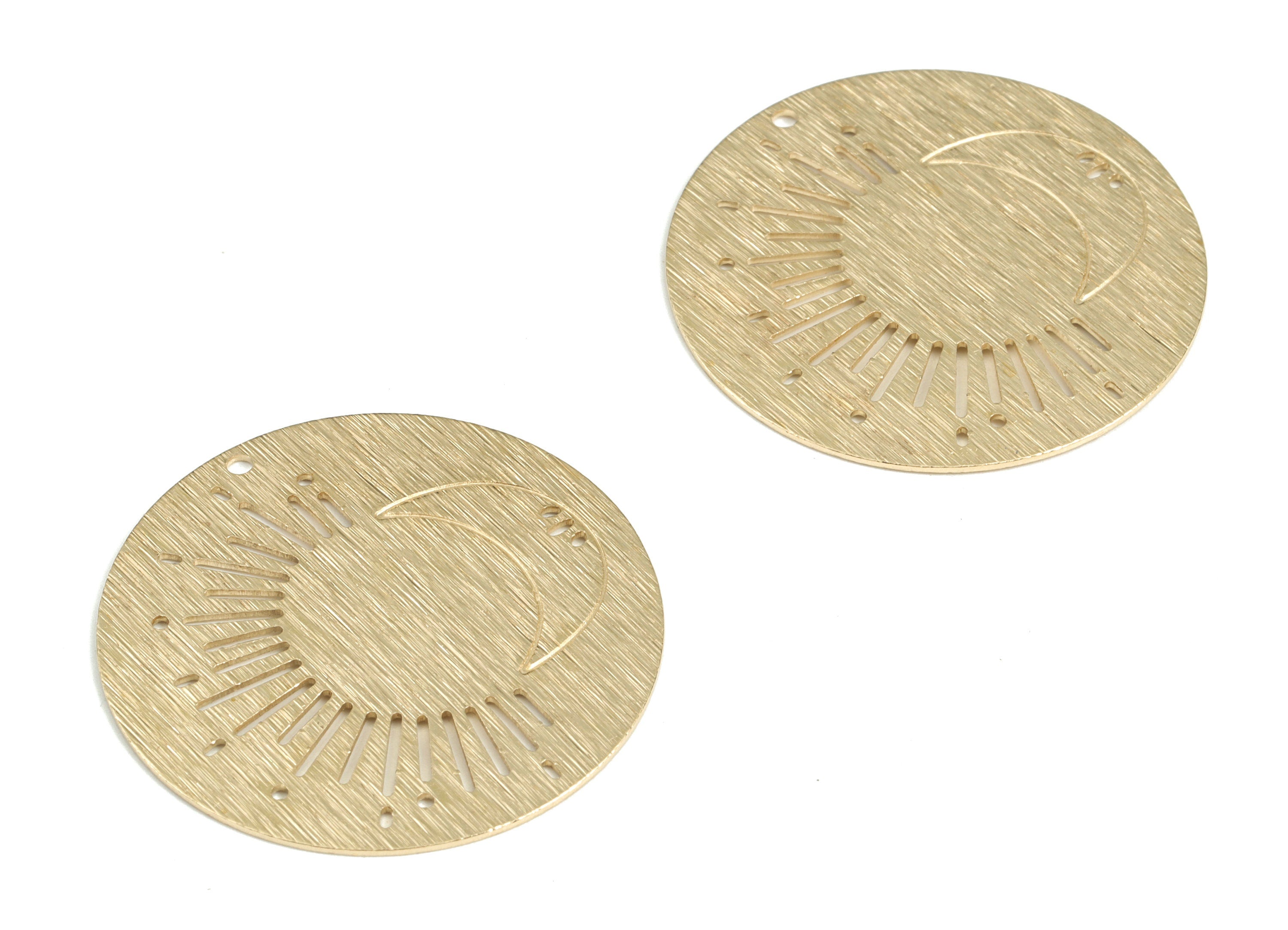 Brass Textured Round Sun Crescent Earring Charms - Raw Brass Circle Sun Moon Pendant - Jewelry Making Supplies - 33.77x33.77x0.82mm - PP3827 - DOMEDBAZAAR
