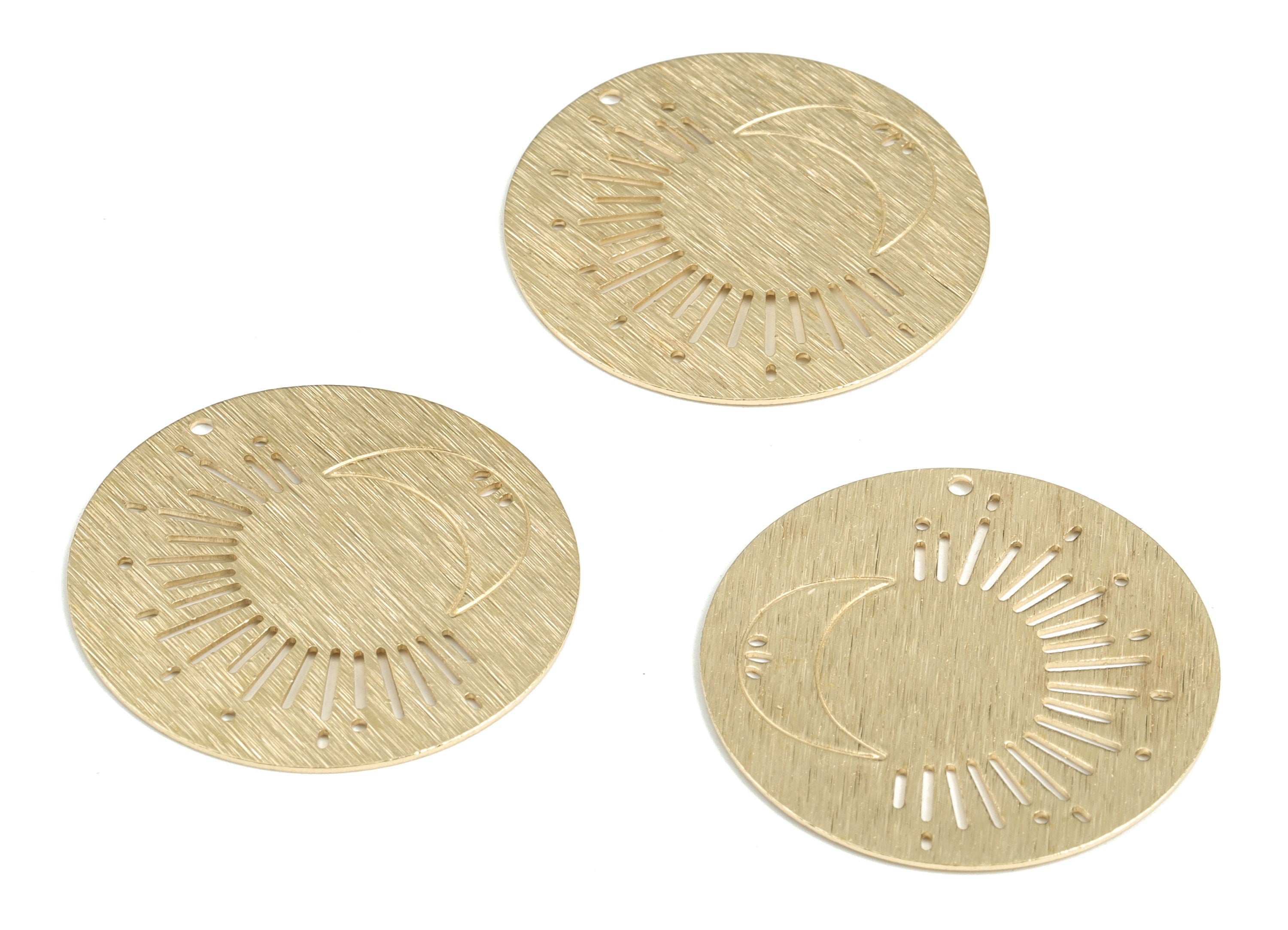 Brass Textured Round Sun Crescent Earring Charms - Raw Brass Circle Sun Moon Pendant - Jewelry Making Supplies - 33.77x33.77x0.82mm - PP3827 - DOMEDBAZAAR