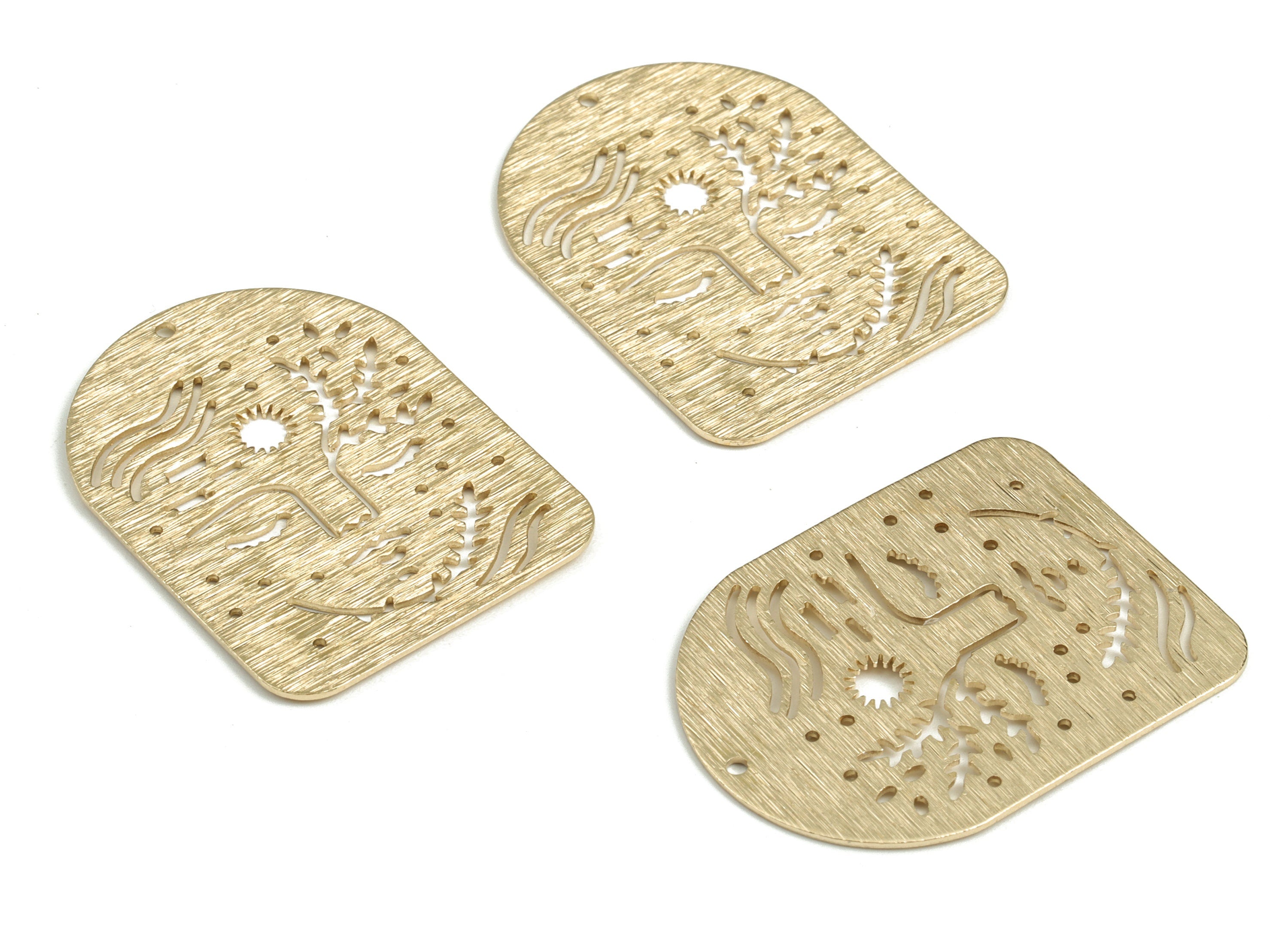 Brass Textured Woman Domed Earring Charms - Raw Brass Tree Sun Domed Pendant - Jewelry Making Supplies - 40.04x30.01x0.9mm - PP3822 - DOMEDBAZAAR
