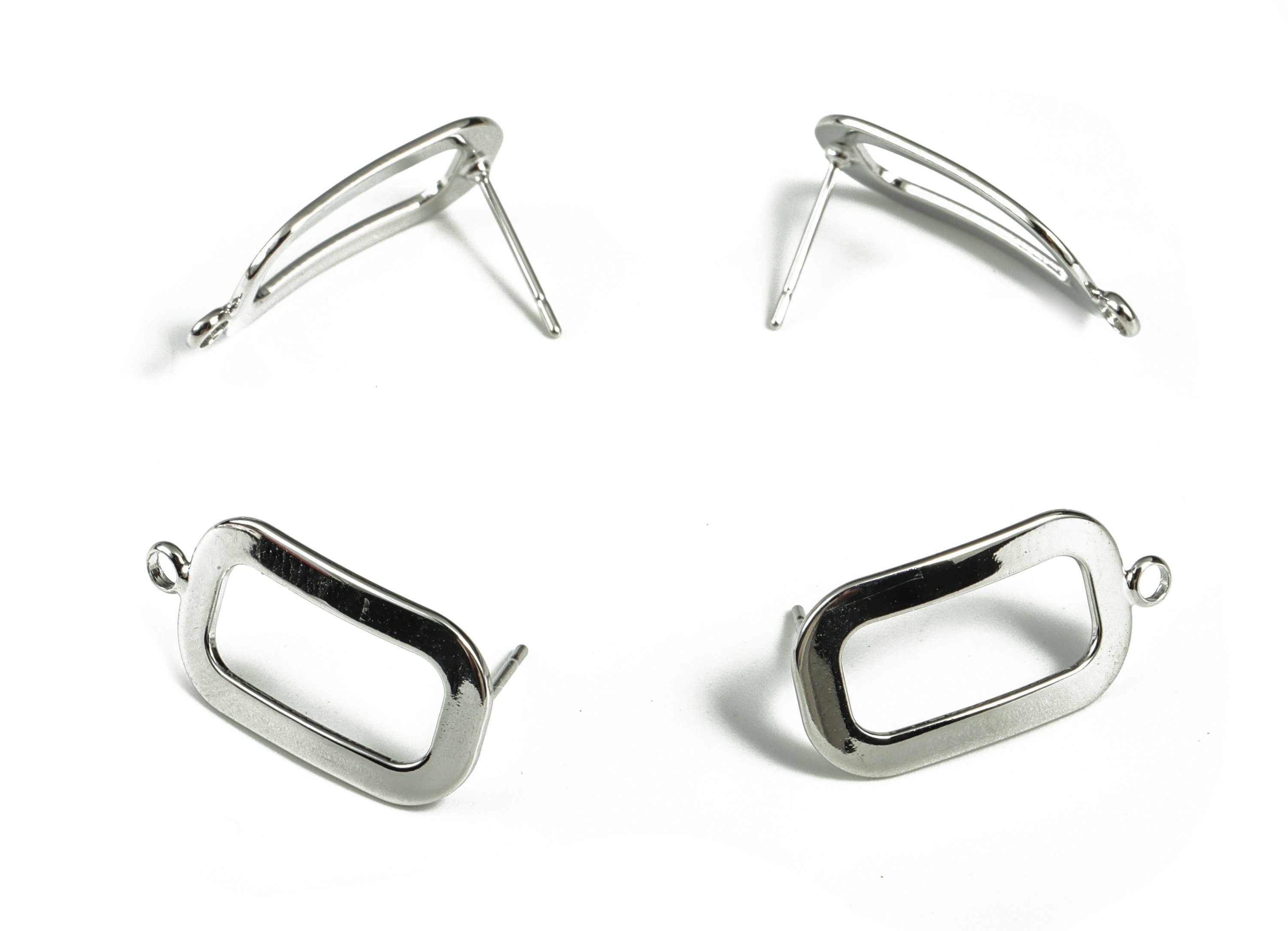 Silver Rectangle Earring Stud - 18K Real White Gold Plating Rectangle Post - 316 Surgical Stainless Steel - 22.62x11.39x0.98mm - RGP2920S - DOMEDBAZAAR
