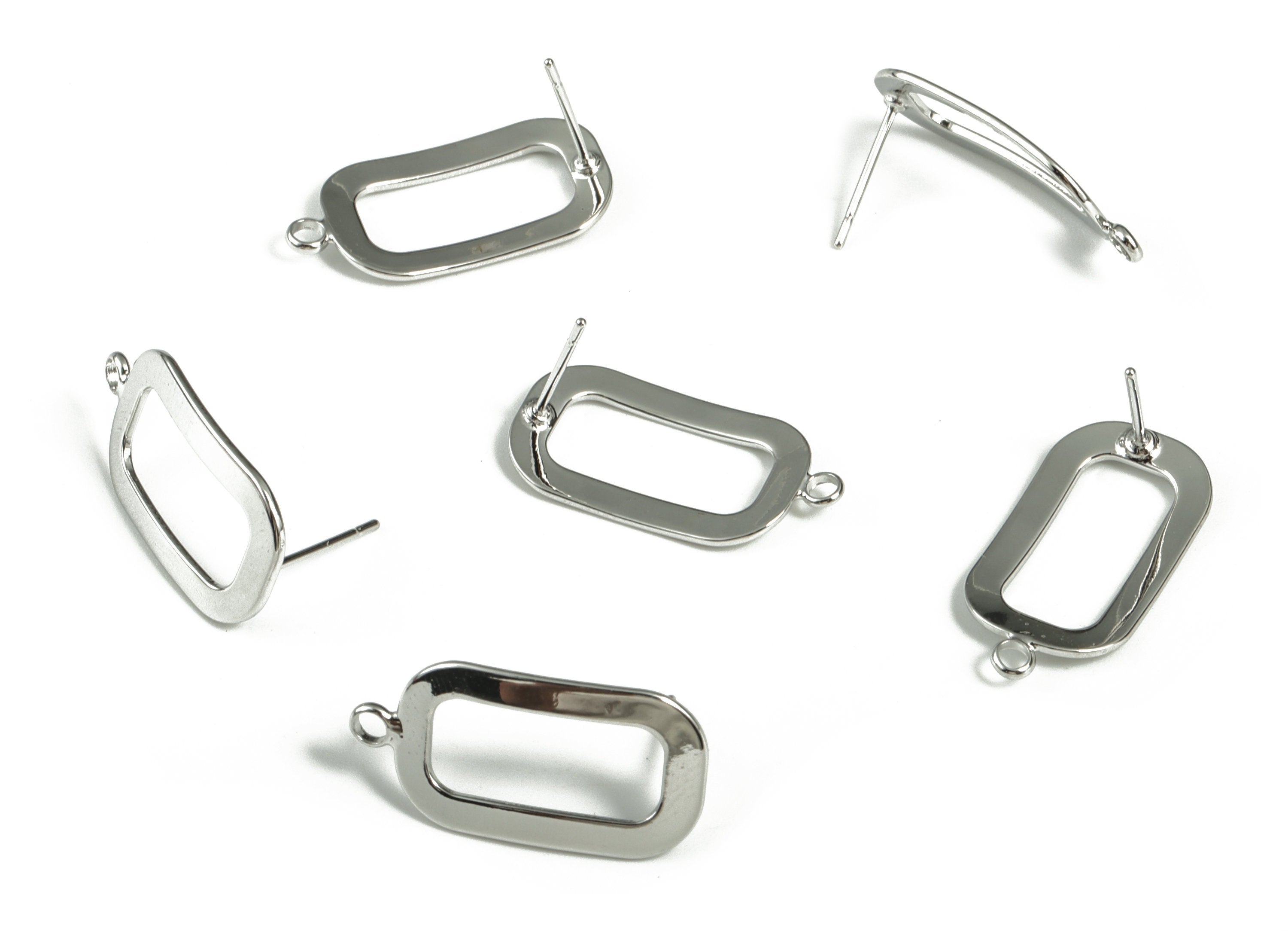 Silver Rectangle Earring Stud - 18K Real White Gold Plating Rectangle Post - 316 Surgical Stainless Steel - 22.62x11.39x0.98mm - RGP2920S - DOMEDBAZAAR