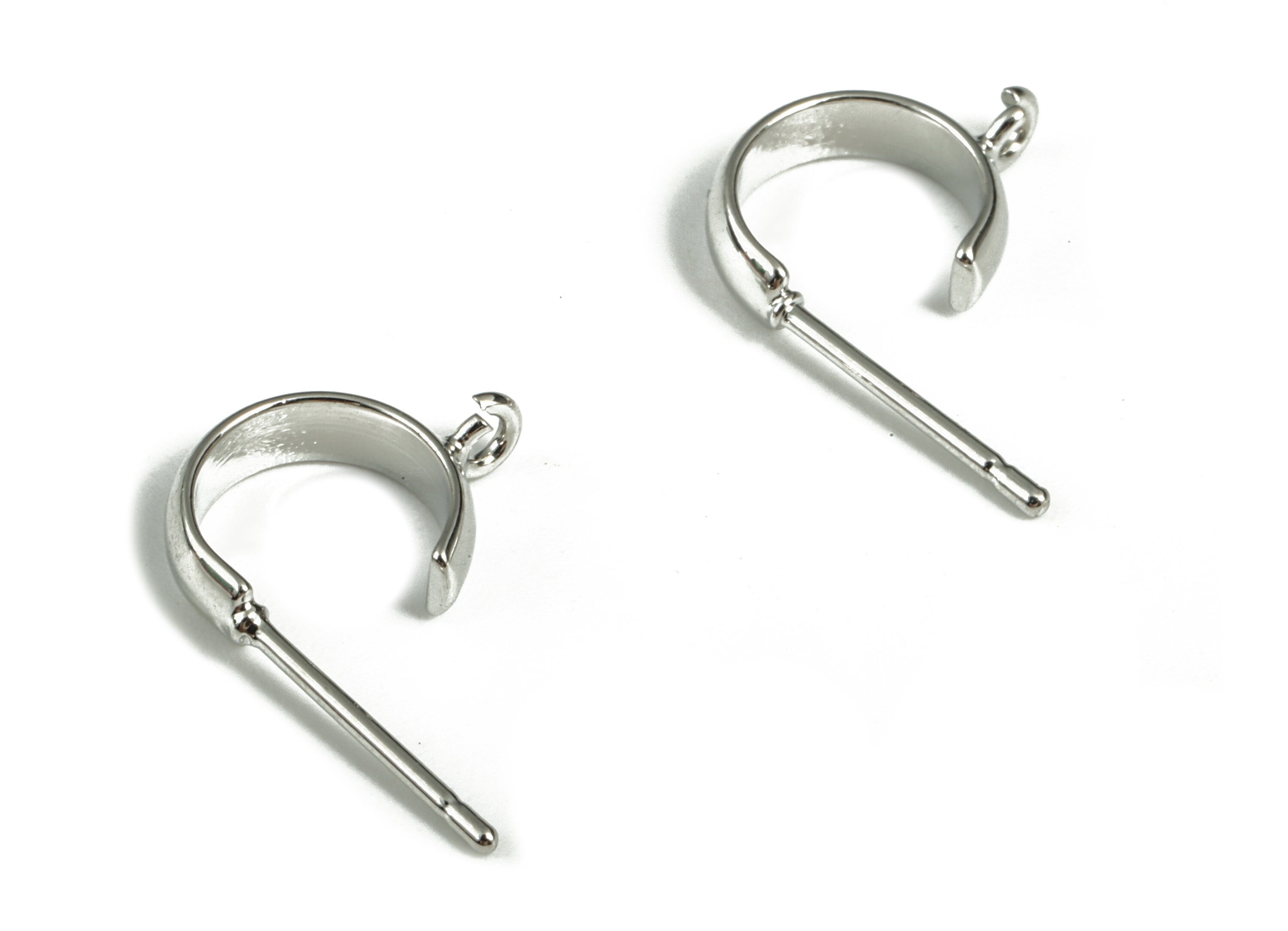 Silver C Earring Stud - 18K Real White Gold Plating C Earring Post - 316 Surgical Stainless Steel - 12.59x8.43x2.82mm - RGP2921S - DOMEDBAZAAR