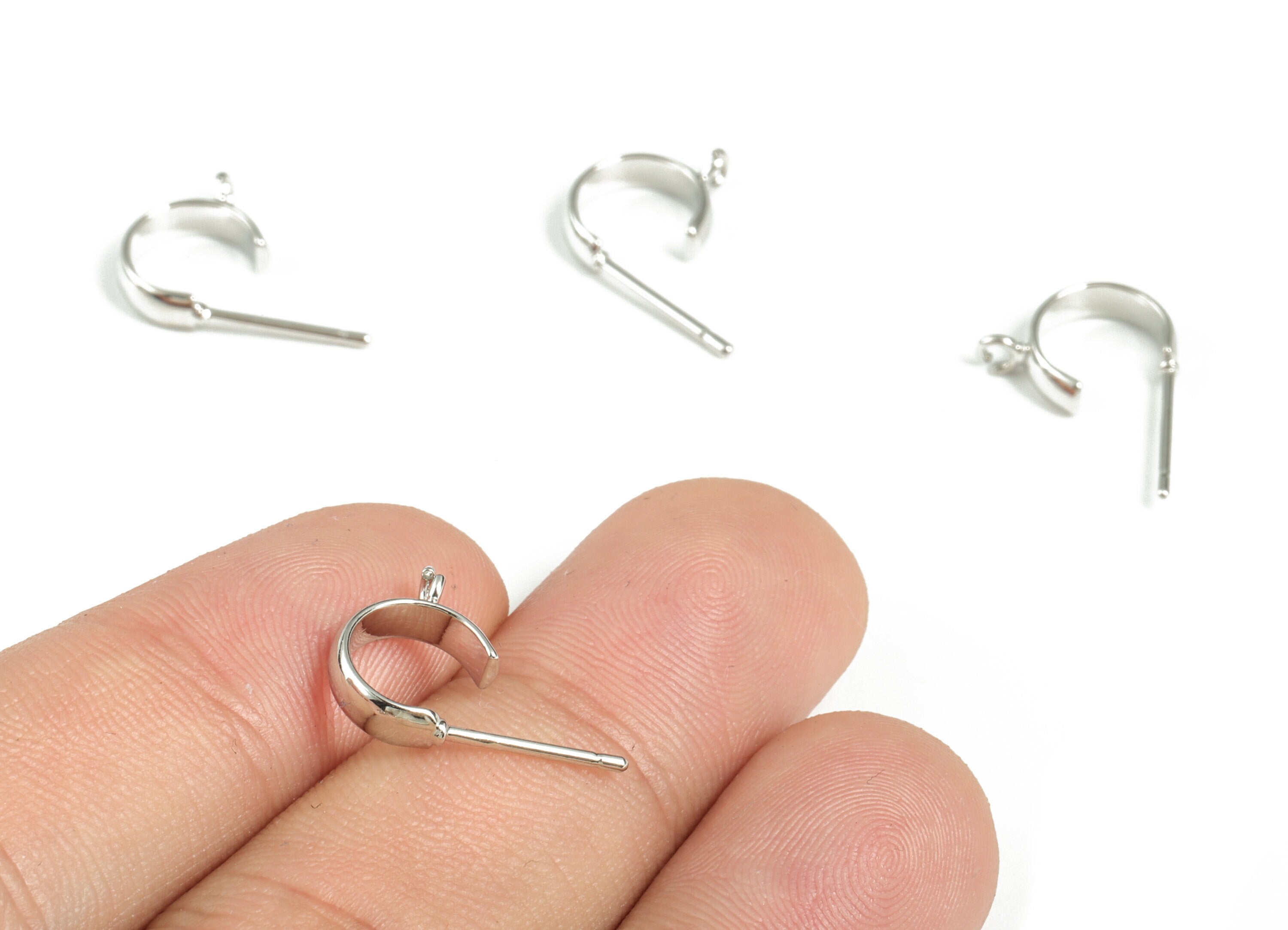Silver C Earring Stud - 18K Real White Gold Plating C Earring Post - 316 Surgical Stainless Steel - 12.59x8.43x2.82mm - RGP2921S - DOMEDBAZAAR