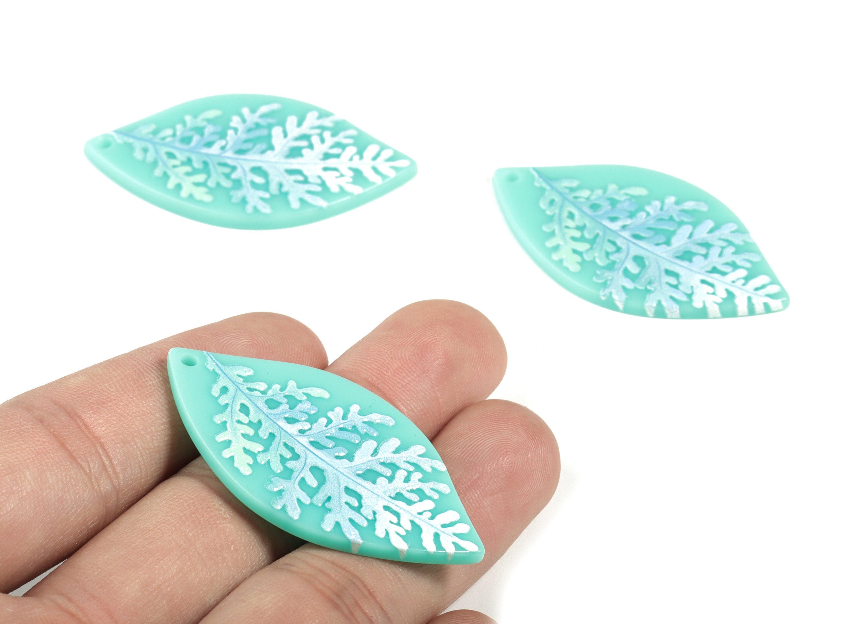 Acrylic Drop Earring Charms - Acrylic Leaves Drop Pandant - Earring Findings - Jewelry Supplies - 47.58x26.76x2.32mm - AC2158 - DOMEDBAZAAR