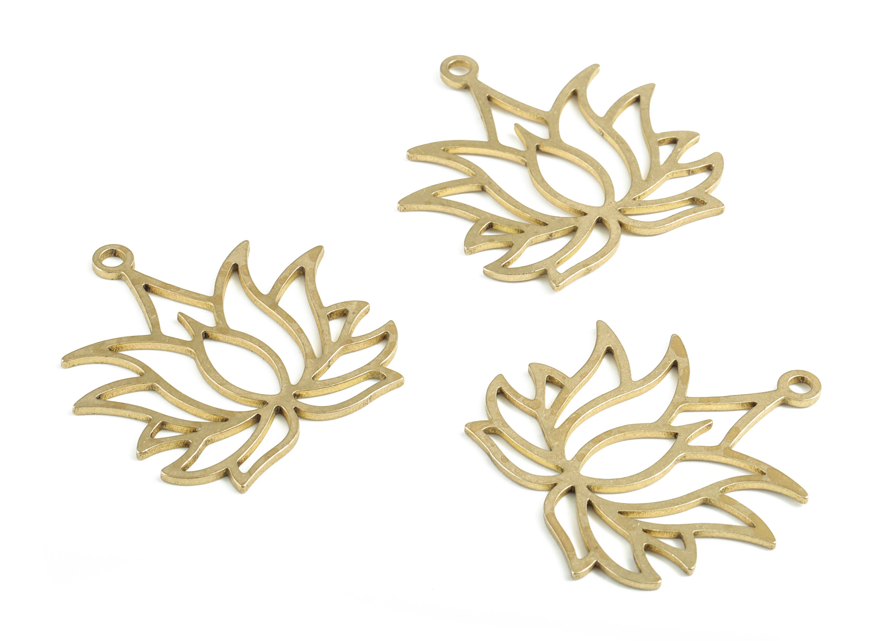 Brass Lotus Earring Charms - Raw Brass Hollow Lotus Flower Pendant - Earrings Finding - DIY Jewelry Supplies - 37.11x36.24x1.72mm - PP3723 - DOMEDBAZAAR