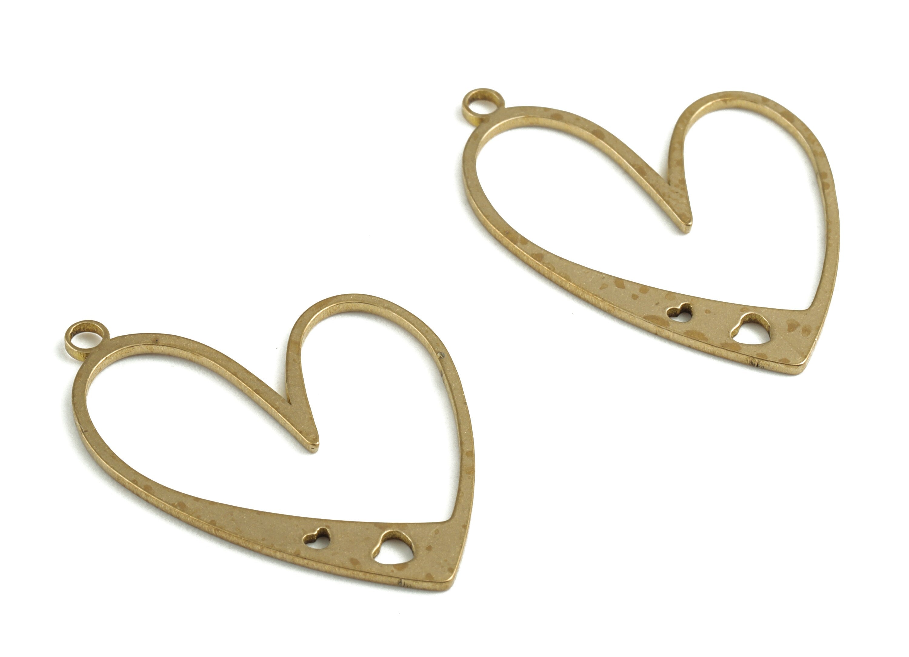 Brass Heart Earring Connector - Raw Brass Heart Charms - Earring Findings - Jewelry Supplies - 30.03x22.53x0.92mm - PP3728 - DOMEDBAZAAR