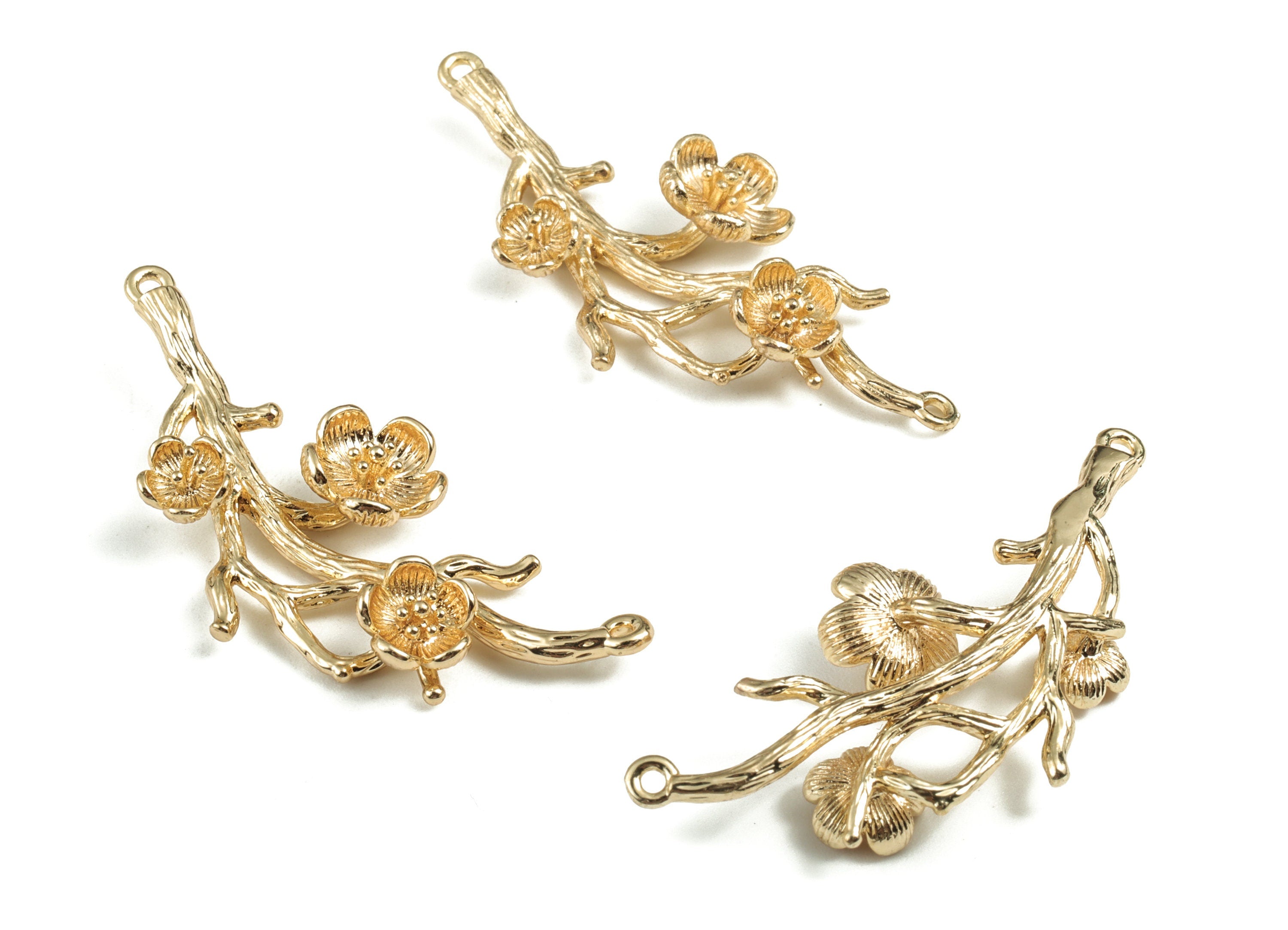 Brass Brach Necklace Connector - Gold Flower Tree Earring Connector - 18K Real Gold Plated Brass - 43.34x19.29x5.76mm - RGP2782 - DOMEDBAZAAR