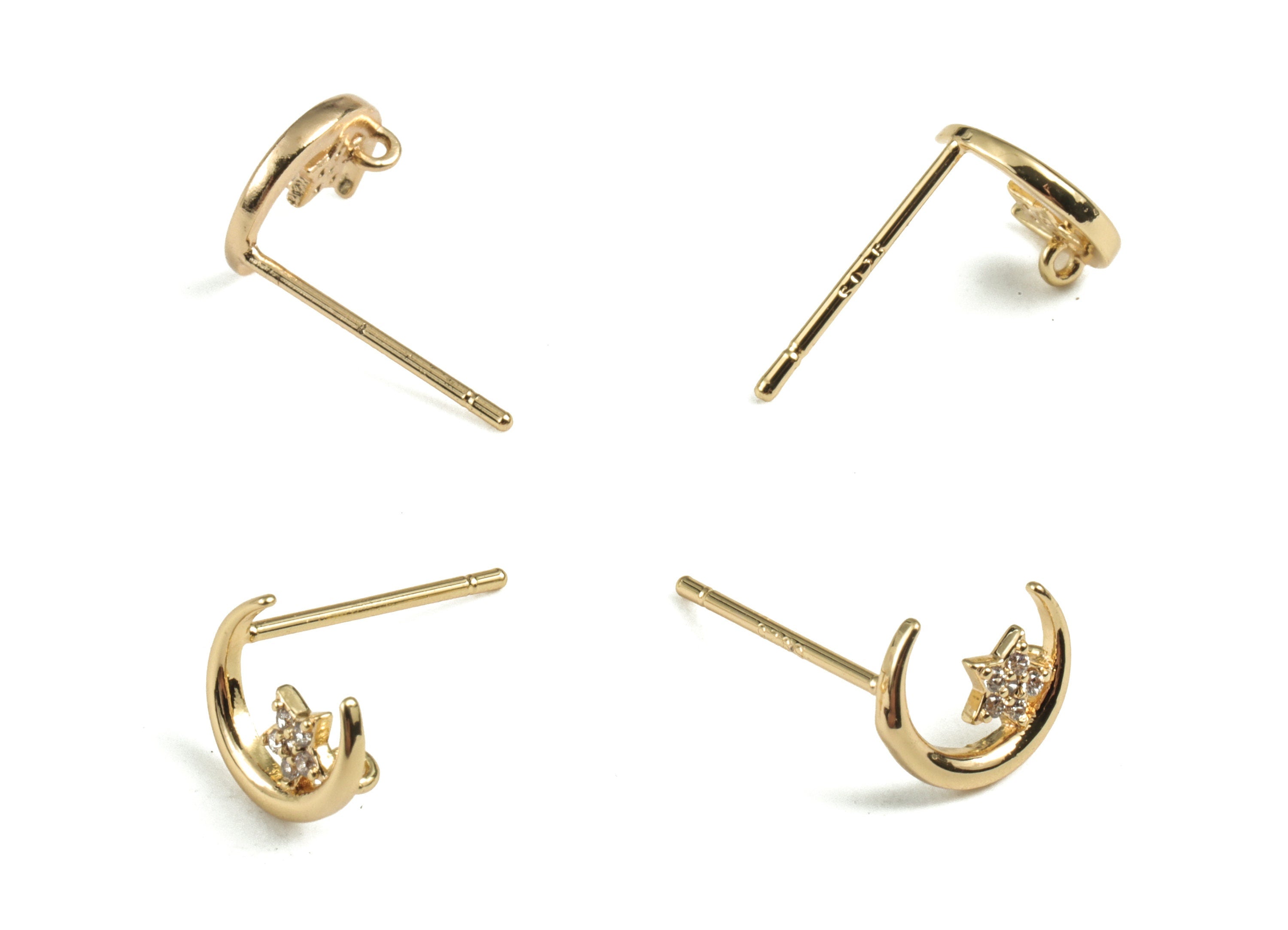 Brass Moon Star Earring Stud With Zircon - Gold Moon Star Earring Stud - 18K Real Gold Plated - 316 Stainless Steel - 8.18x7x1.2mm - RGP2786 - DOMEDBAZAAR