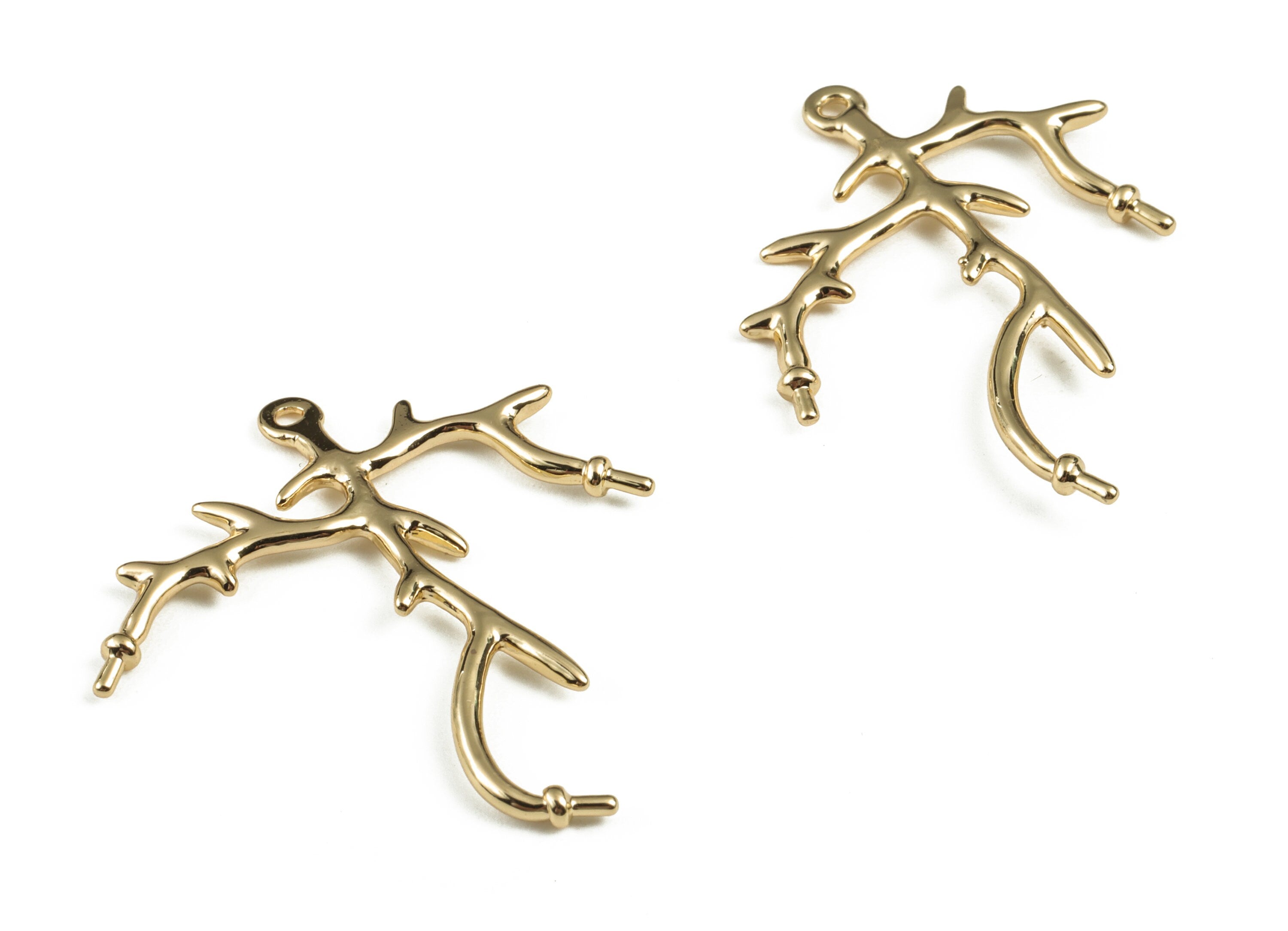 Brass Branch Earring Charms - Gold Branch Pendant - 18K Real Gold Plated Brass - Jewelry Supplies - 32.77x27.95x1.5mm - RGP2787 - DOMEDBAZAAR