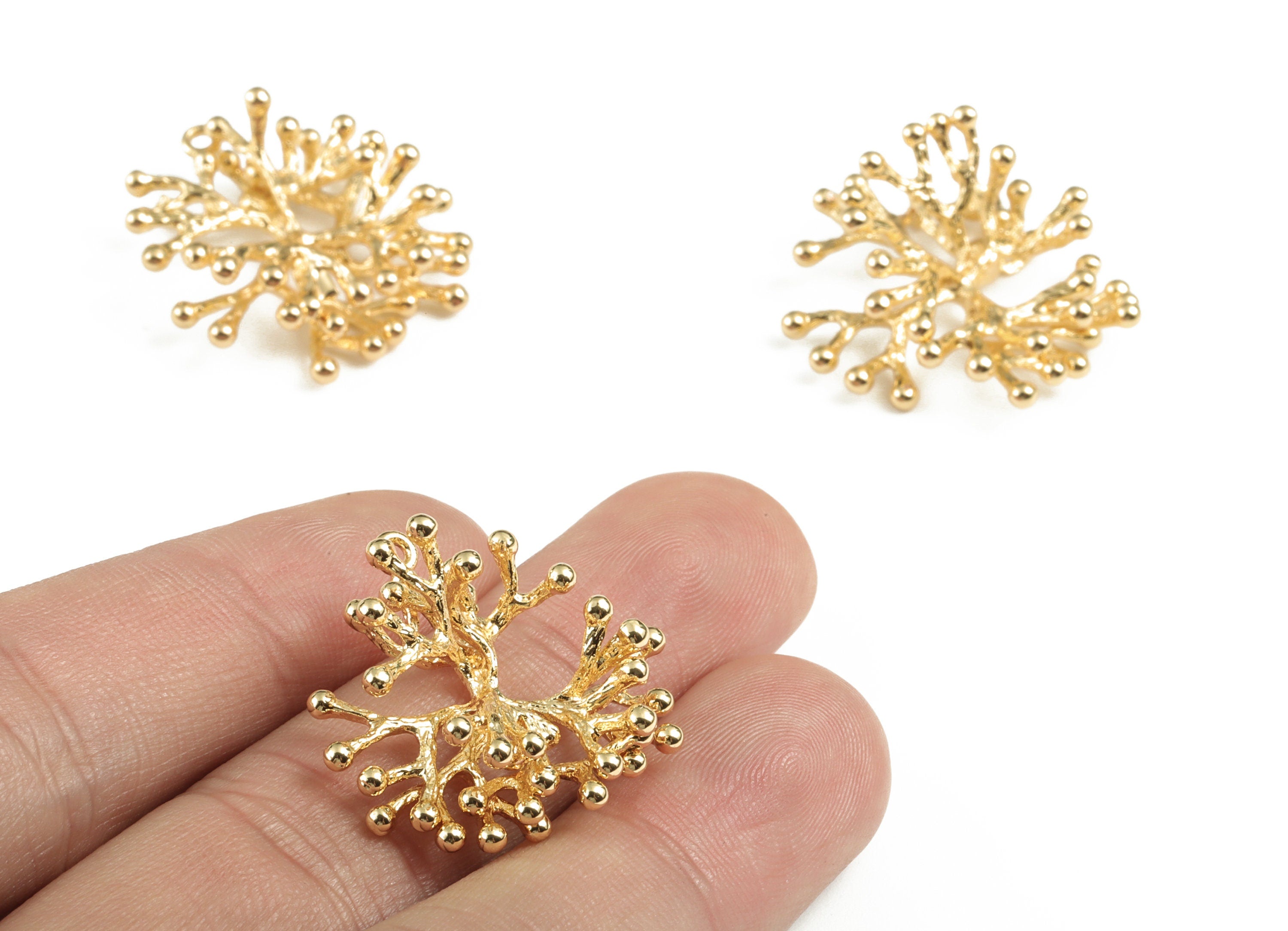 Brass Tree Earring Charms - Gold Tree Pendant - 18K Real Gold Plated Brass - Jewelry Supplies - 24.48x22.32x7.04mm - RGP2800 - DOMEDBAZAAR