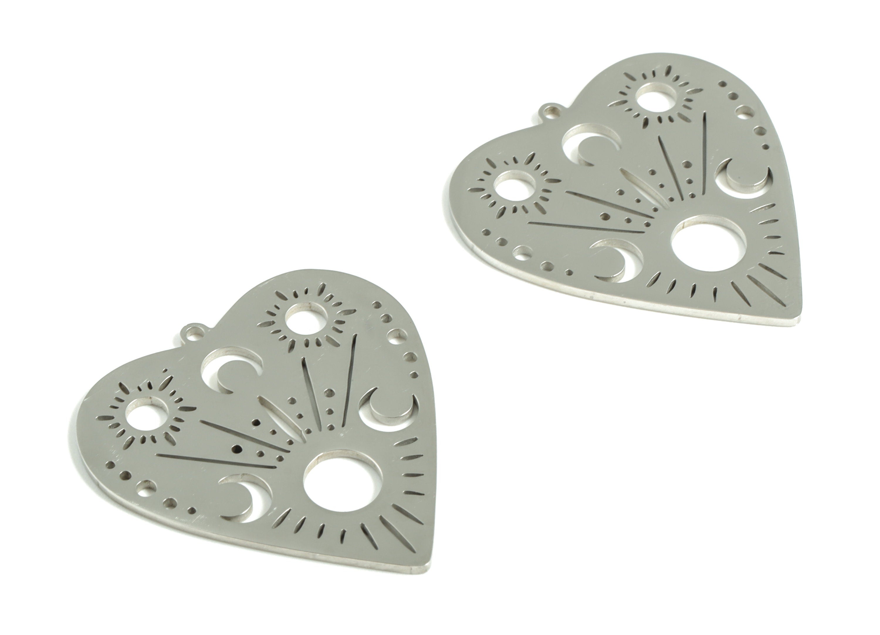 Stainless Steel Heart Earring Charms - Stainless Steel Heart Crescent Pendant - Jewelry Making Supplies - 30.71x28.87x1mm - SS1184 - DOMEDBAZAAR