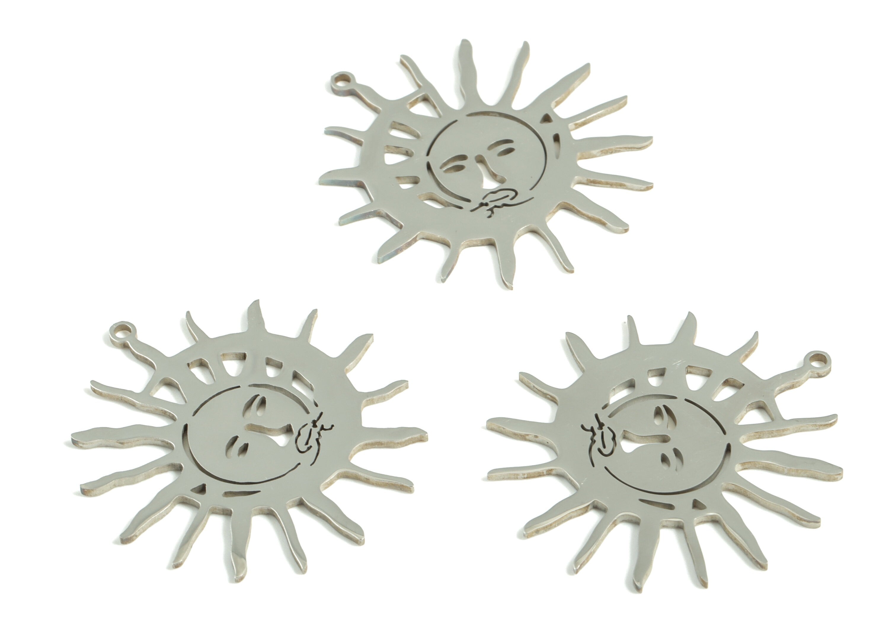 Stainless Steel Crescent Sun Faces Earring Charms - Stainless Steel Moon Sun Pendant - Jewelry Making Supplies - 32.05x29.83x1.06mm - SS1181 - DOMEDBAZAAR