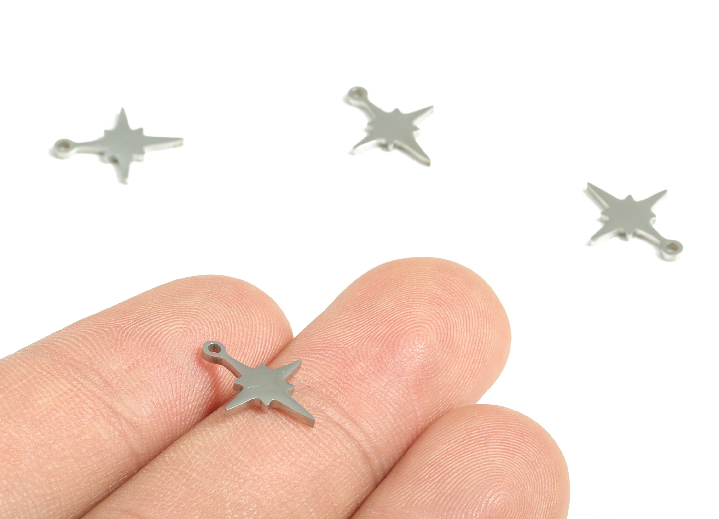 Stainless Steel Star Earring Charms - Stainless Steel Star Pendant - Jewelry Making Supplies - 13.49x10.73x0.99mm - SS1202 - DOMEDBAZAAR
