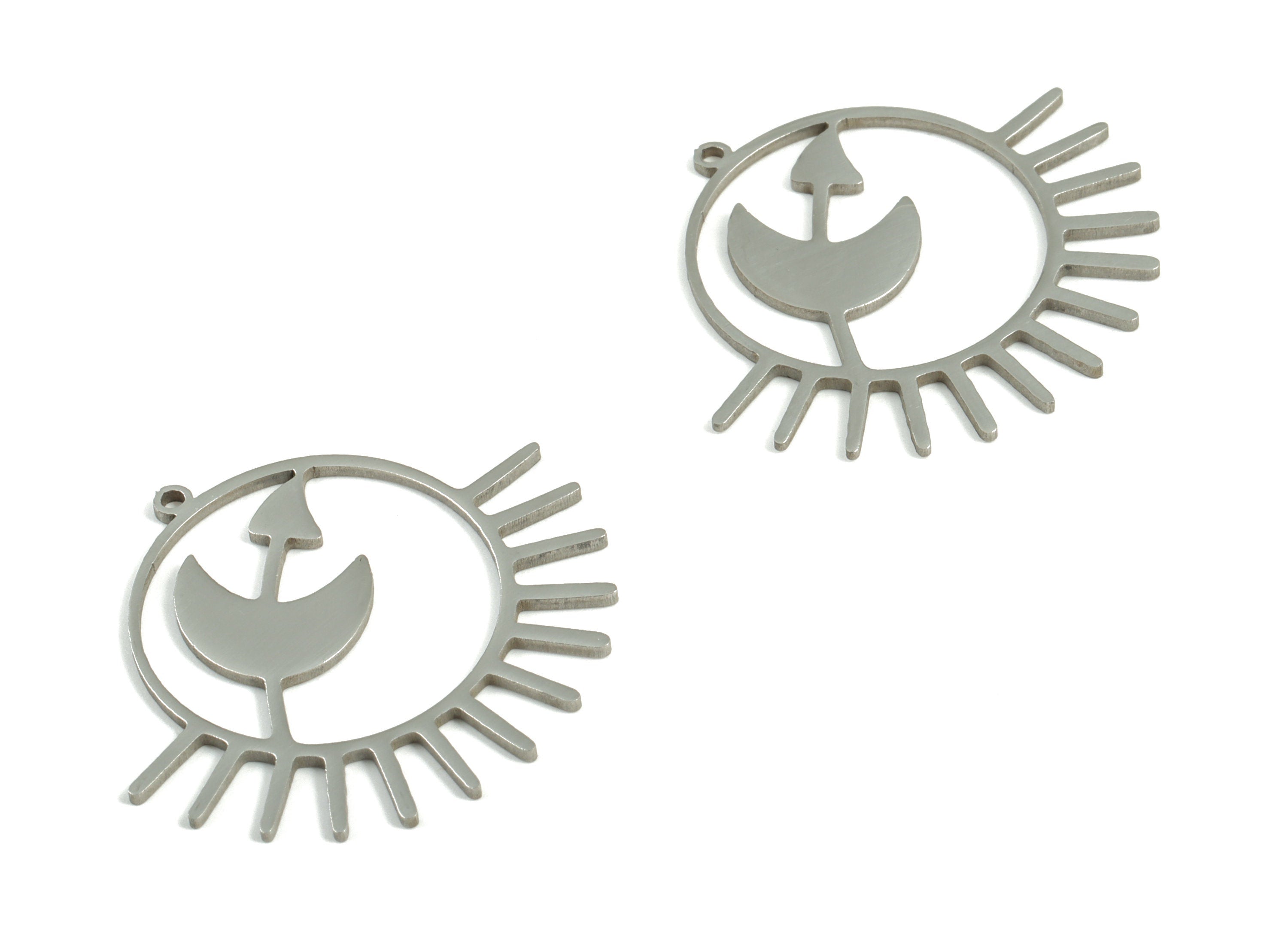Stainless Steel Circle Crescent Sun Earring Charms - Stainless Steel Arrow Moon Sun Pendant - Jewelry Making Supplies - 34x31x1mm - SS1182 - DOMEDBAZAAR