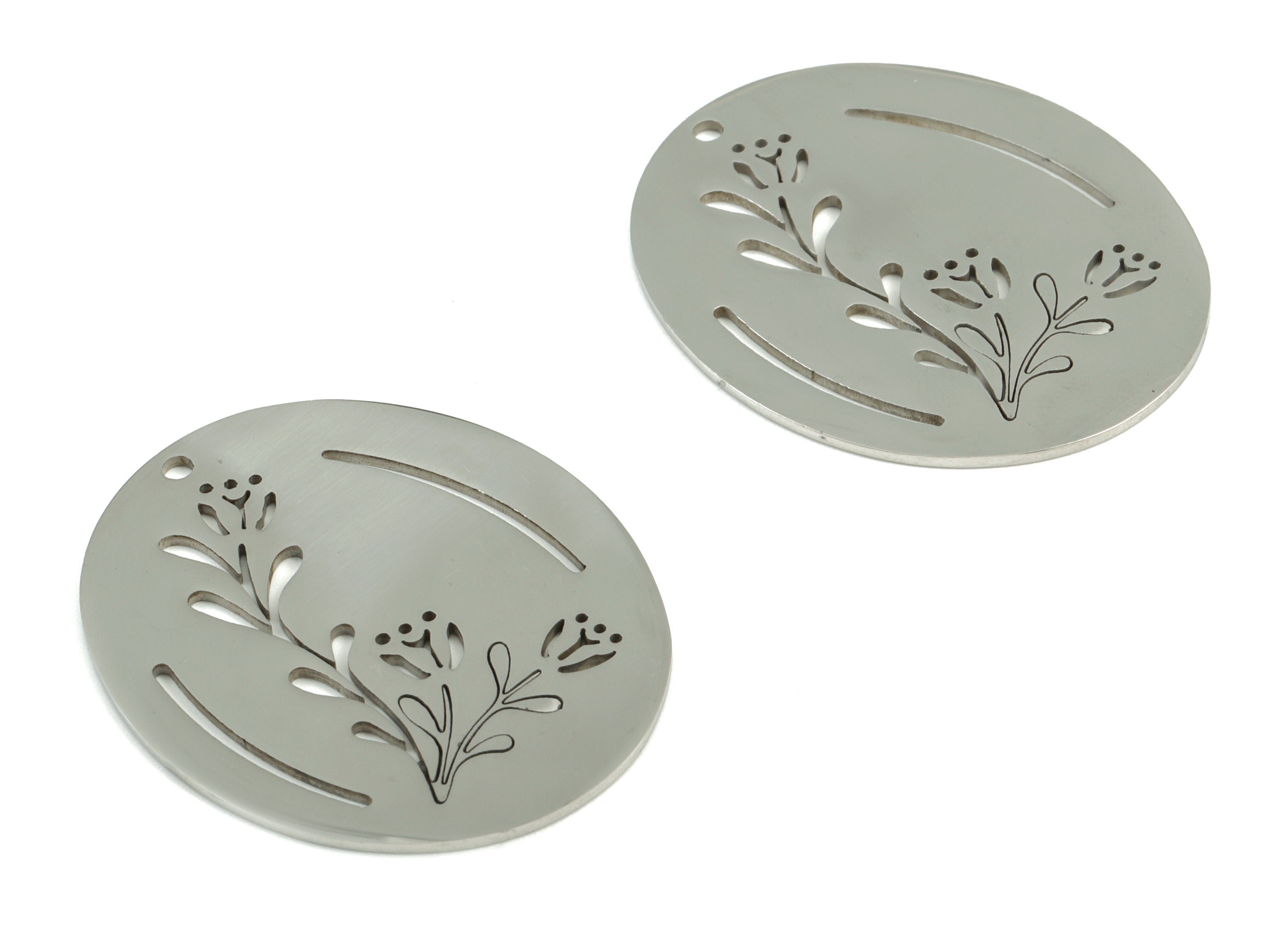 Stainless Steel Oval Flower Earring Charms - Stainless Steel Oval Flower Pendant - Jewelry Making Supplies - 42.36x35.6x0.99mm - SS1197 - DOMEDBAZAAR