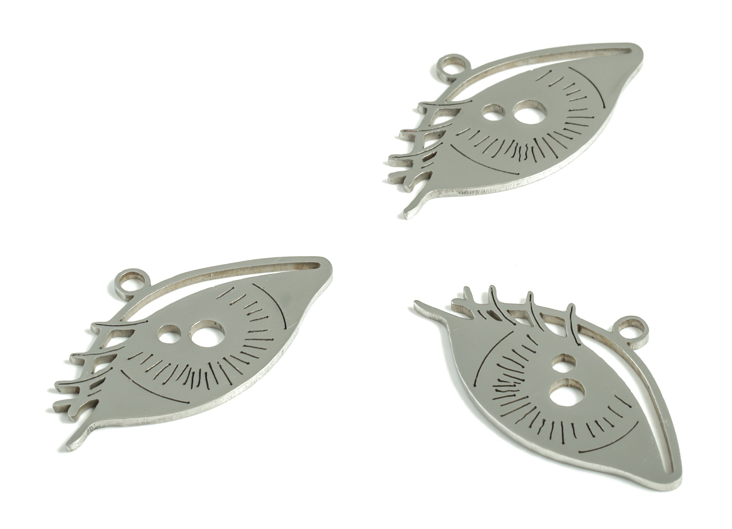 Stainless Steel Eyelash Earring Charms - Stainless Steel Eyelash Pendant - Jewelry Making Supplies - 31.01x17.68x0.98mm - SS1194 - DOMEDBAZAAR