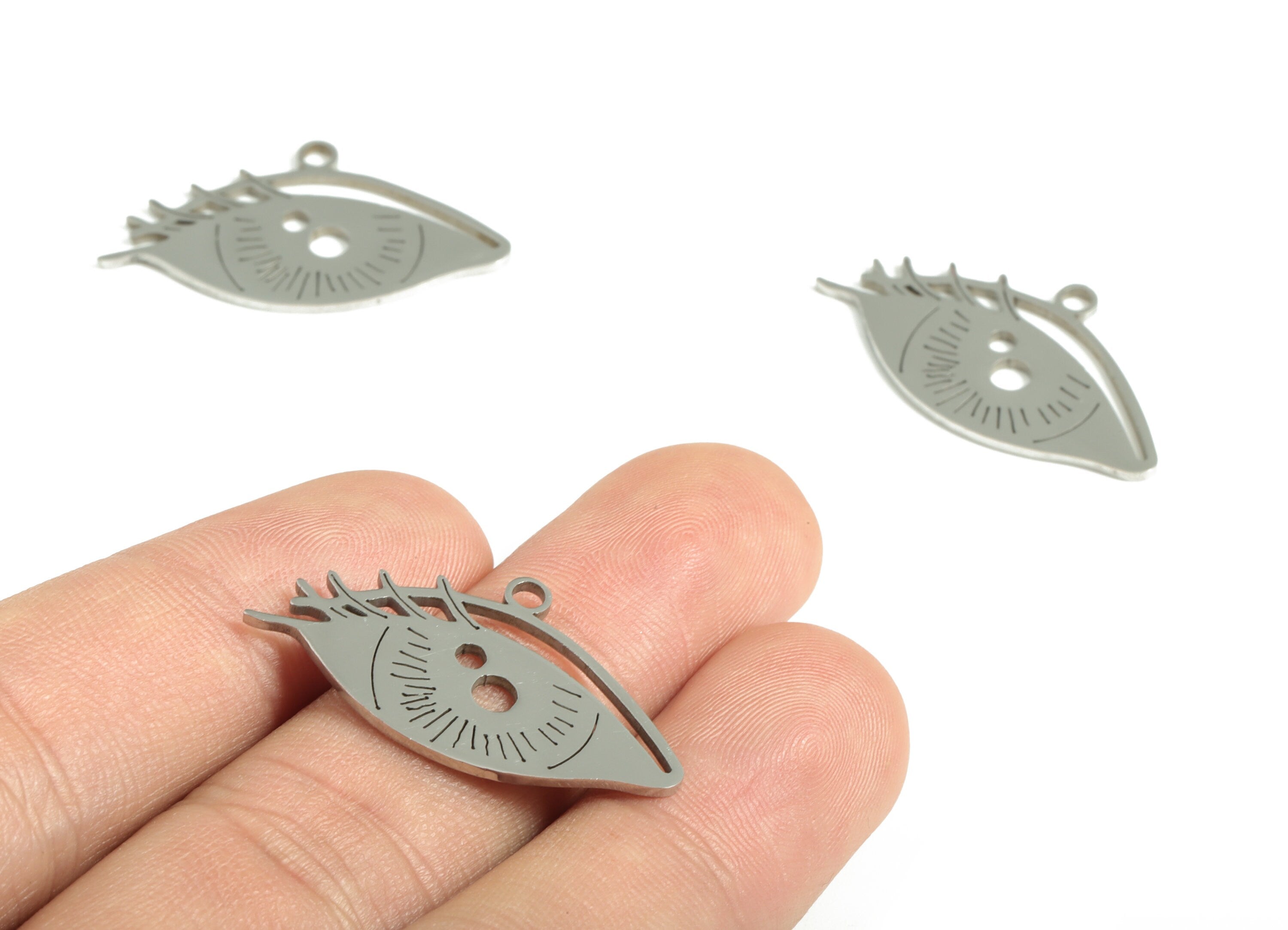 Stainless Steel Eyelash Earring Charms - Stainless Steel Eyelash Pendant - Jewelry Making Supplies - 31.01x17.68x0.98mm - SS1194 - DOMEDBAZAAR
