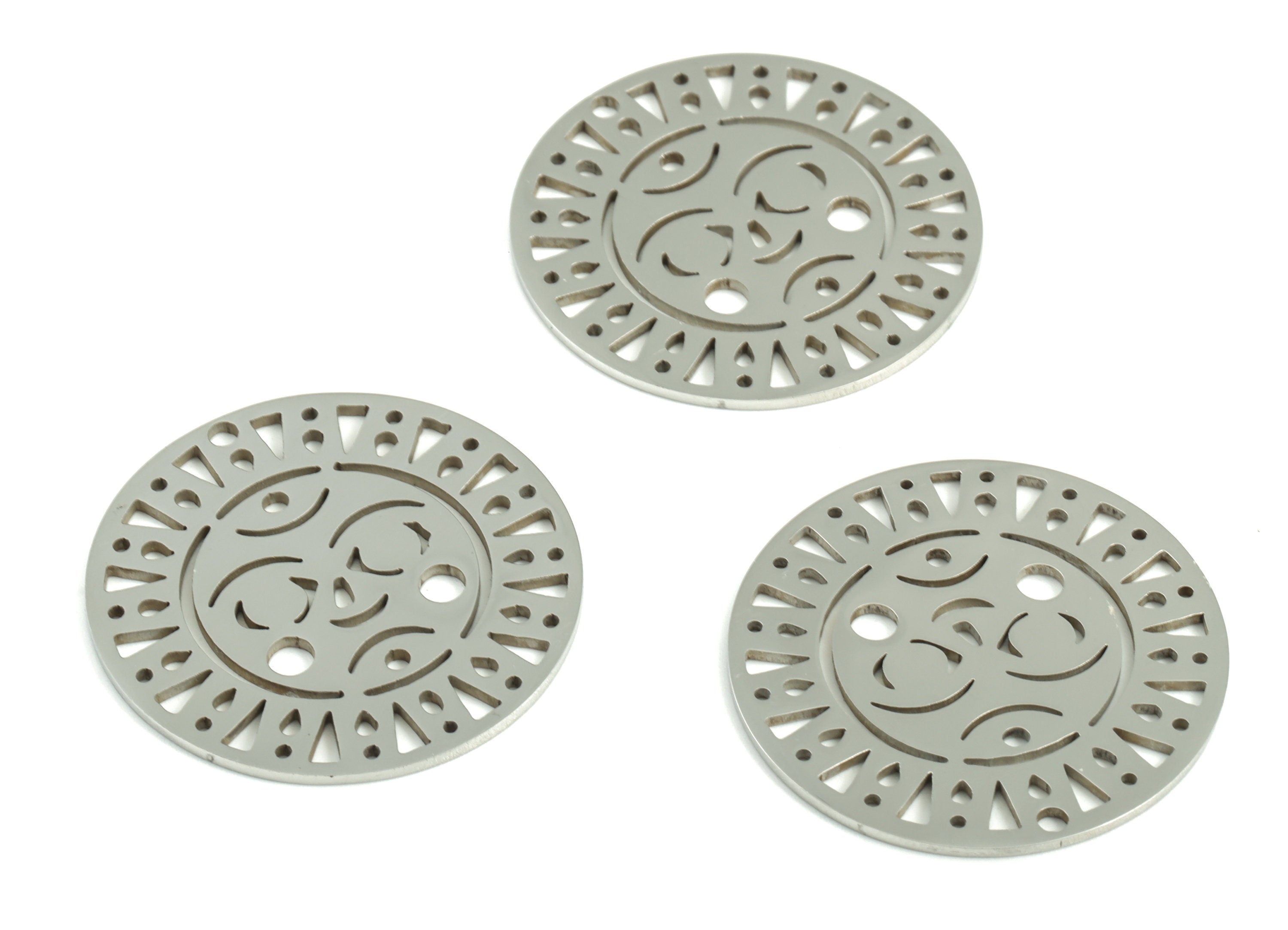 Stainless Steel Round Sun Crescent Earring Charms - Stainless Steel Circle Sun Moon Pendant - Jewelry Supplies - 30.4x30.4x1mm - SS1183 - DOMEDBAZAAR