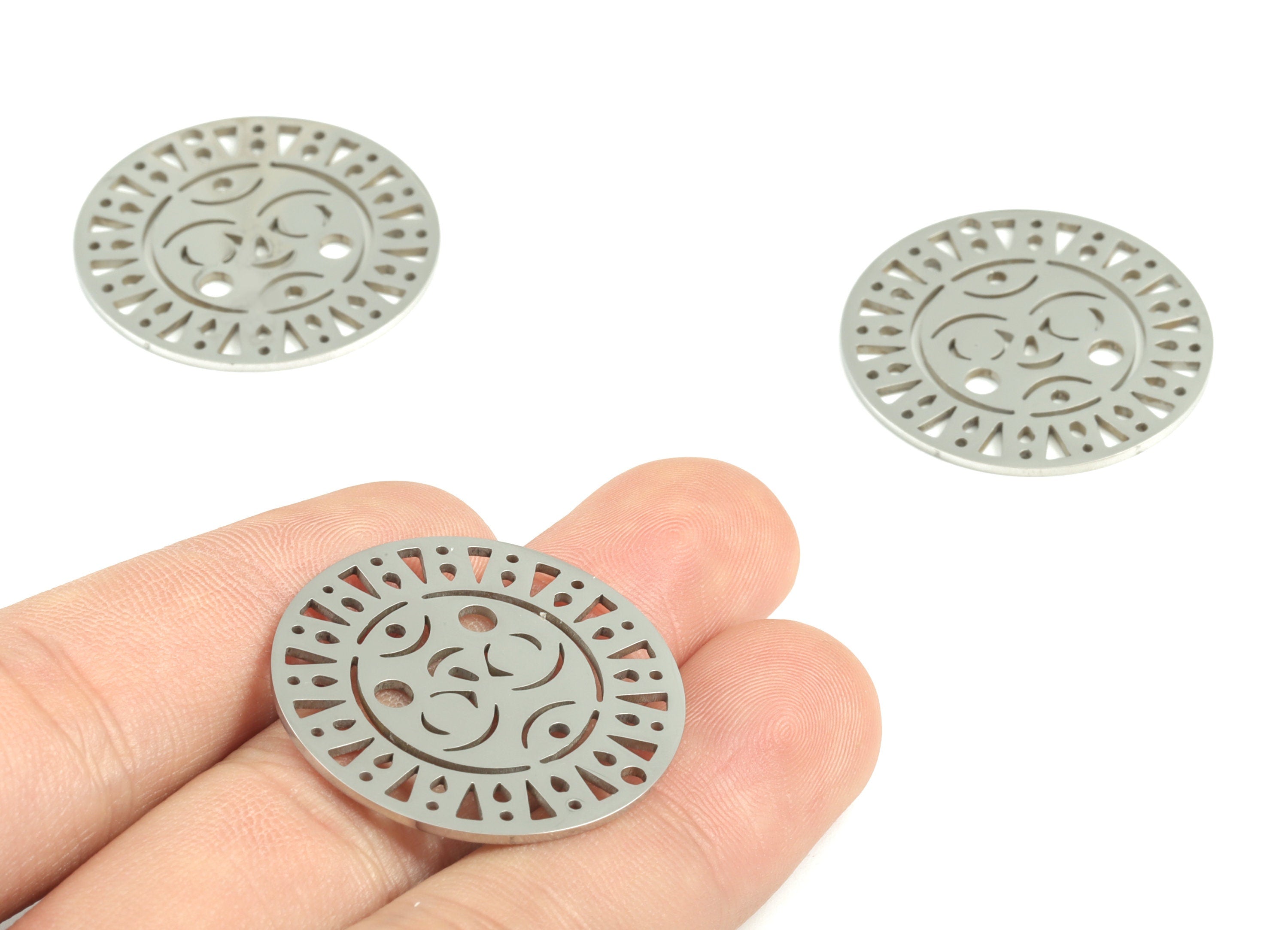 Stainless Steel Round Sun Crescent Earring Charms - Stainless Steel Circle Sun Moon Pendant - Jewelry Supplies - 30.4x30.4x1mm - SS1183 - DOMEDBAZAAR