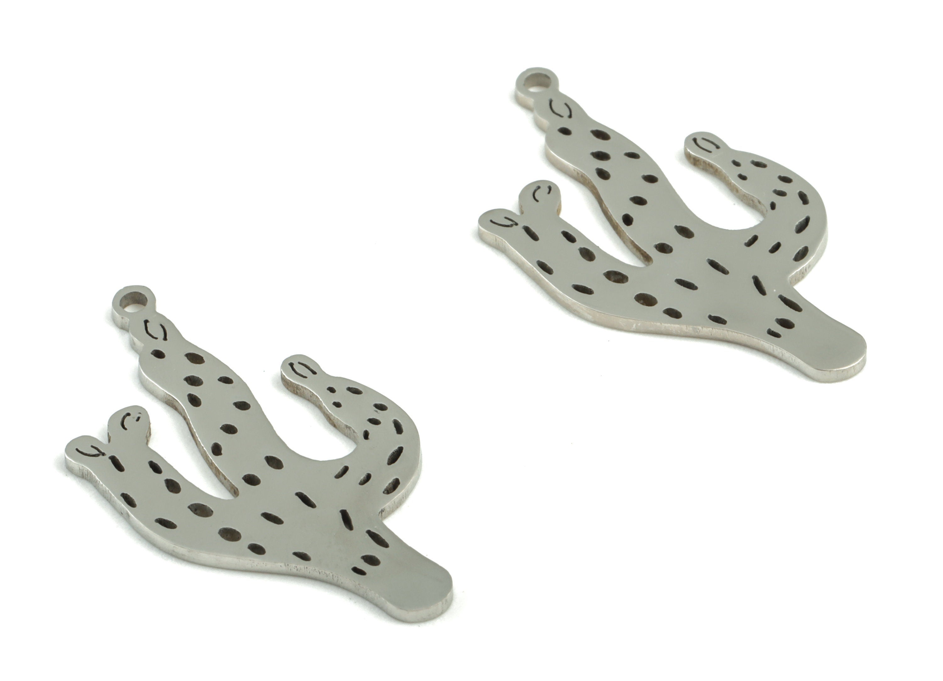 Stainless Steel Cactus Earring Charms - Stainless Steel Cactus Pendant - Jewelry Making Supplies - 26.74x14.7x0.99mm - SS1190 - DOMEDBAZAAR