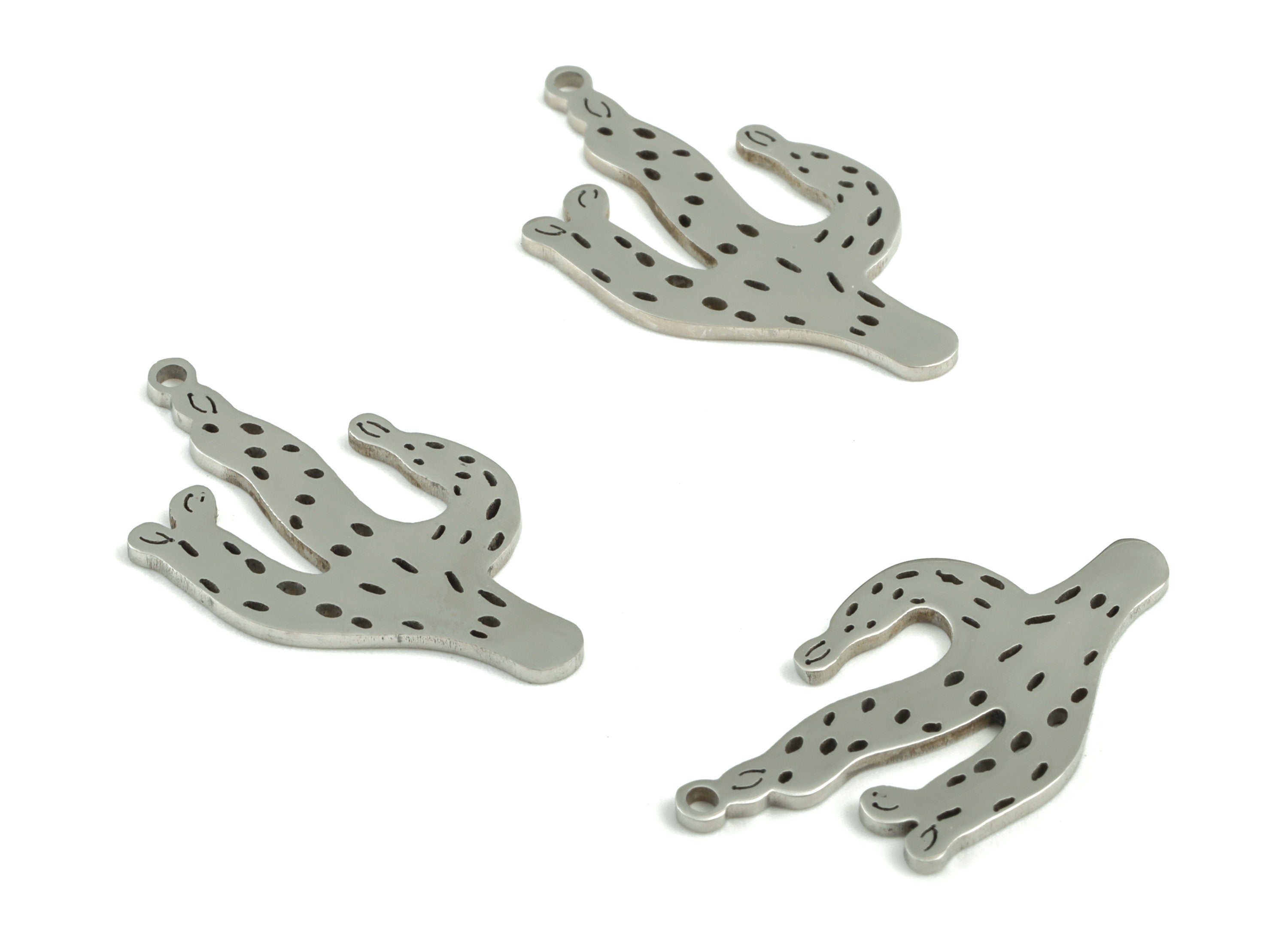 Stainless Steel Cactus Earring Charms - Stainless Steel Cactus Pendant - Jewelry Making Supplies - 26.74x14.7x0.99mm - SS1190 - DOMEDBAZAAR