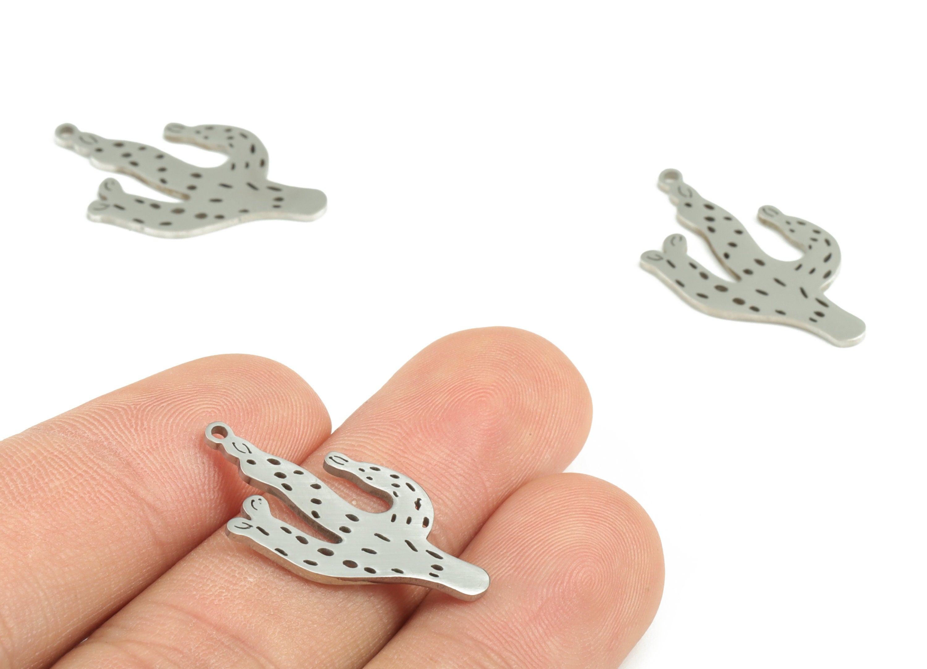 Stainless Steel Cactus Earring Charms - Stainless Steel Cactus Pendant - Jewelry Making Supplies - 26.74x14.7x0.99mm - SS1190 - DOMEDBAZAAR