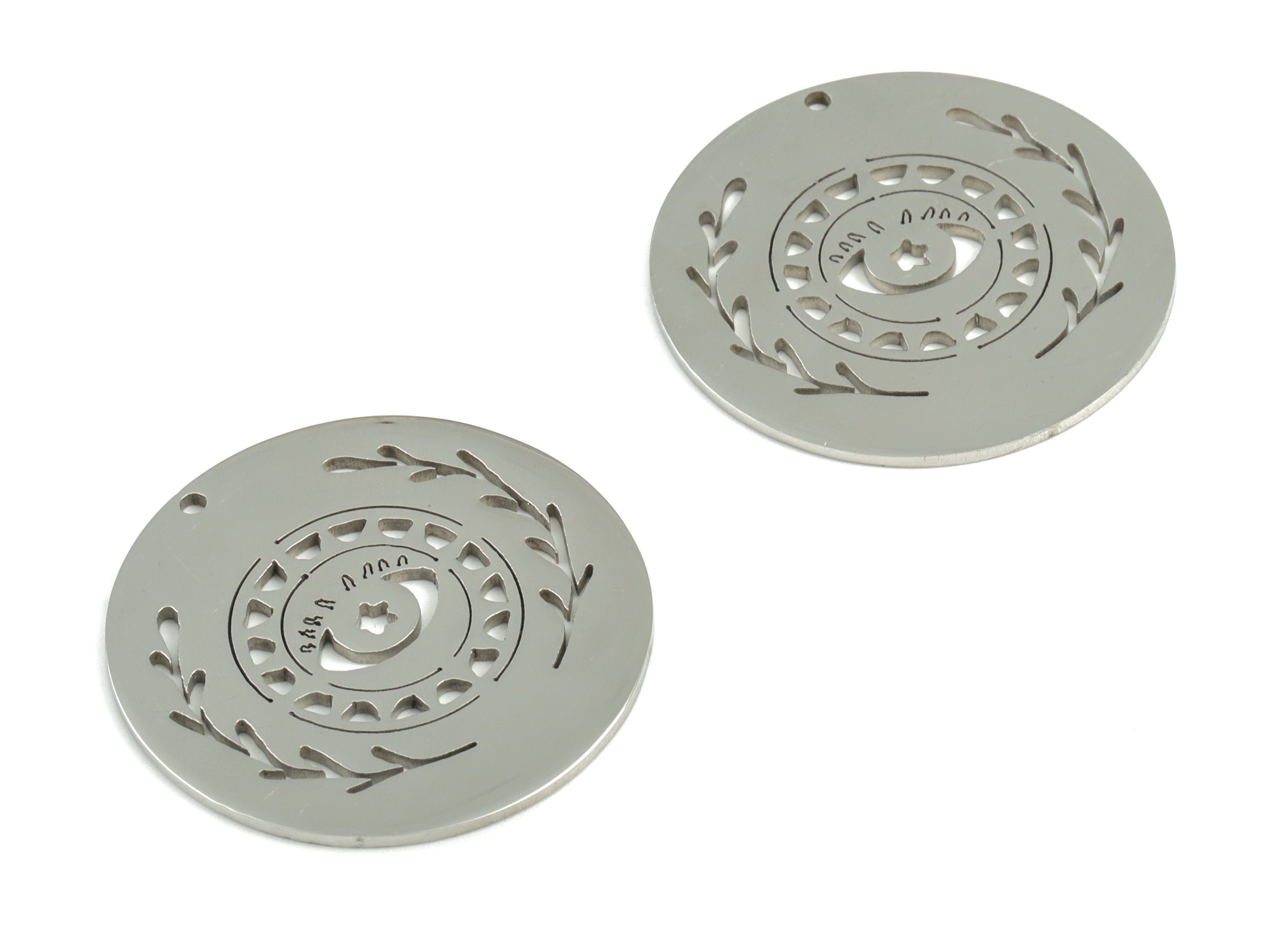 Stainless Steel Eye Branch Round Earring Charms - Stainless Steel Eyelash Circle Pendant - Jewelry Making Supplies - 30.7x30.7x1mm - SS1195 - DOMEDBAZAAR