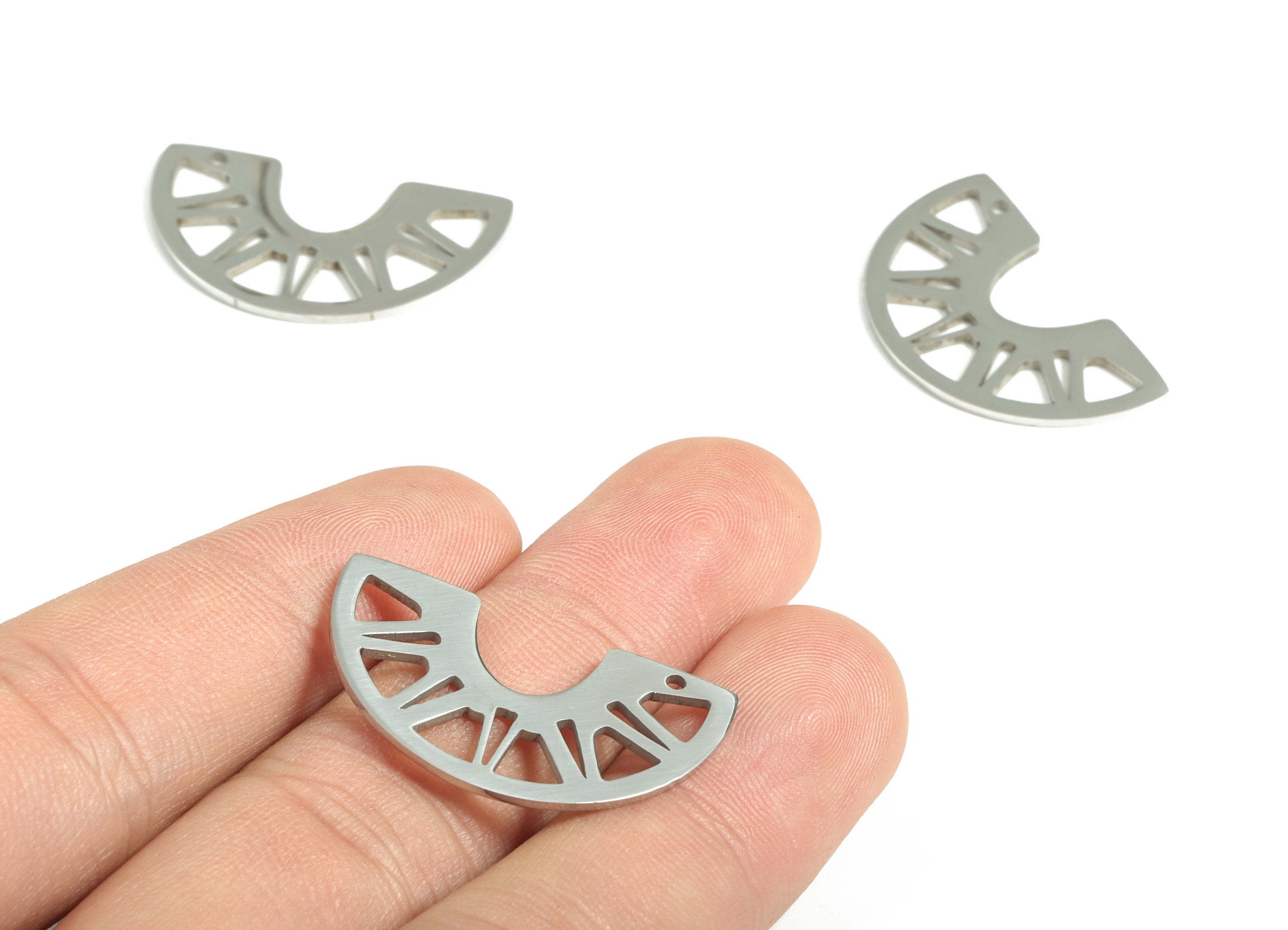 Stainless Steel Half Moon Earring Charms - Stainless Steel Semicircle Pendant - Jewelry Making Supplies - 29.92x17.64x1.01mm - SS1188 - DOMEDBAZAAR
